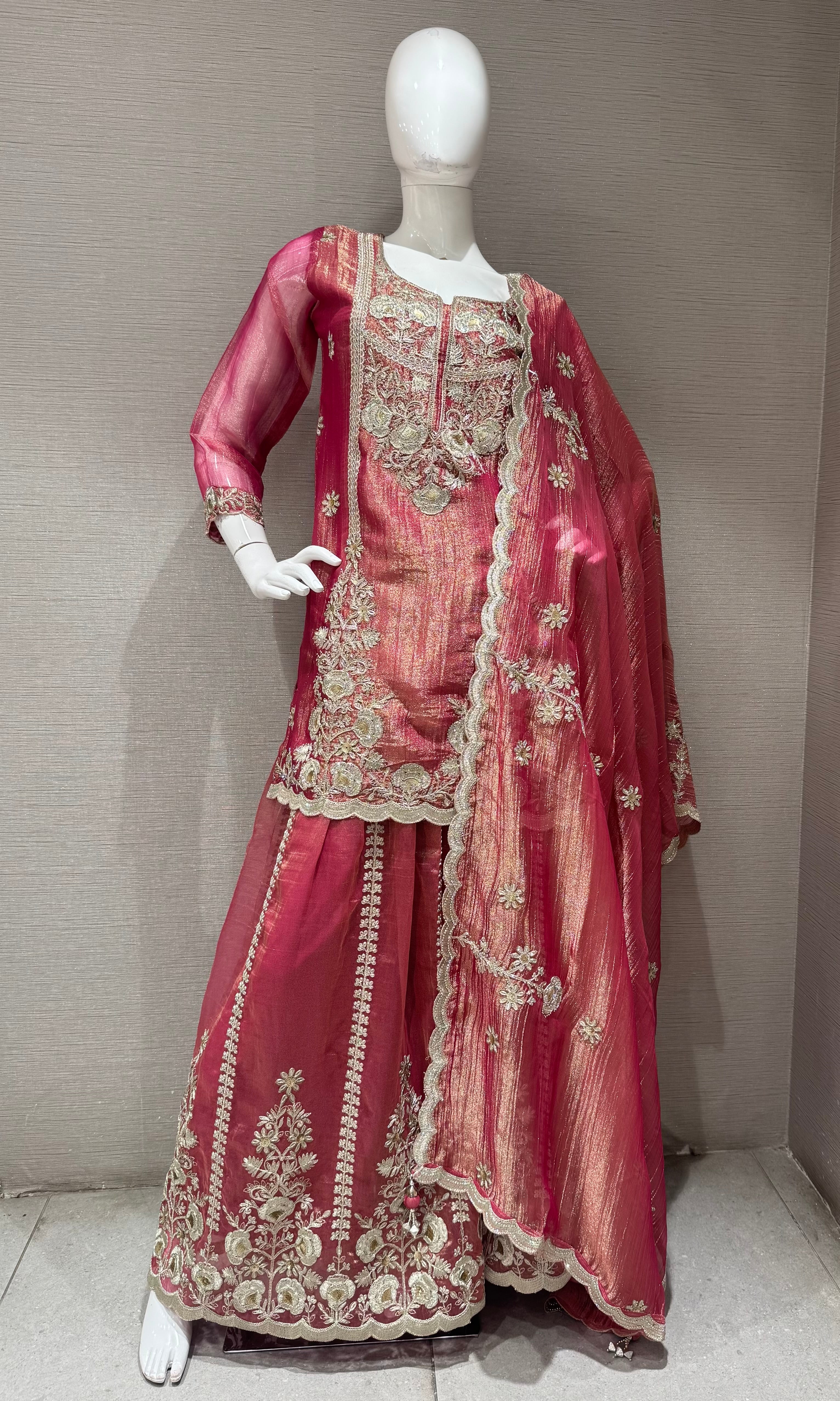 Light pink embroidered sharara set with sheer dupatta