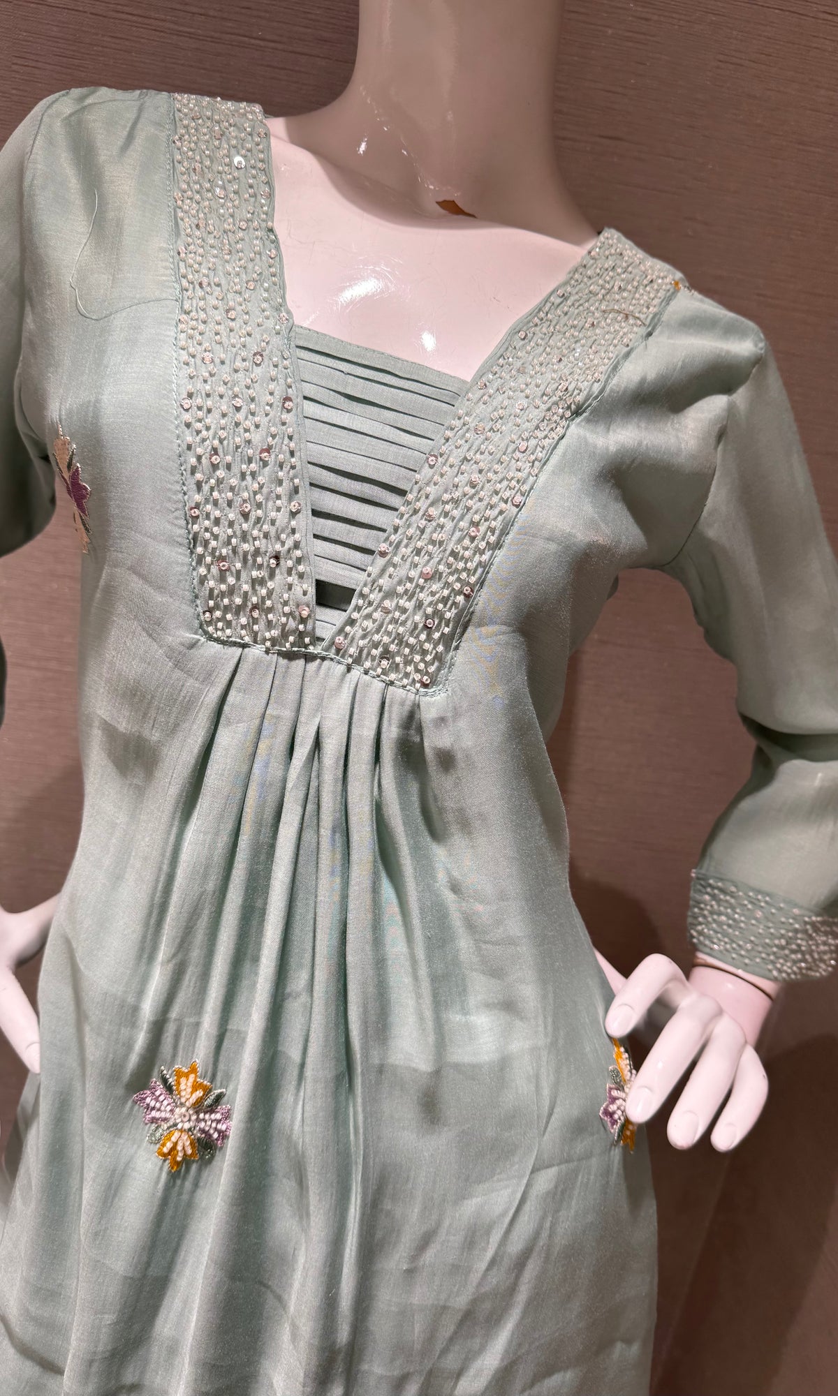 Light Blue Floral Embroidered Cotton Kurta Set with Dupatta
