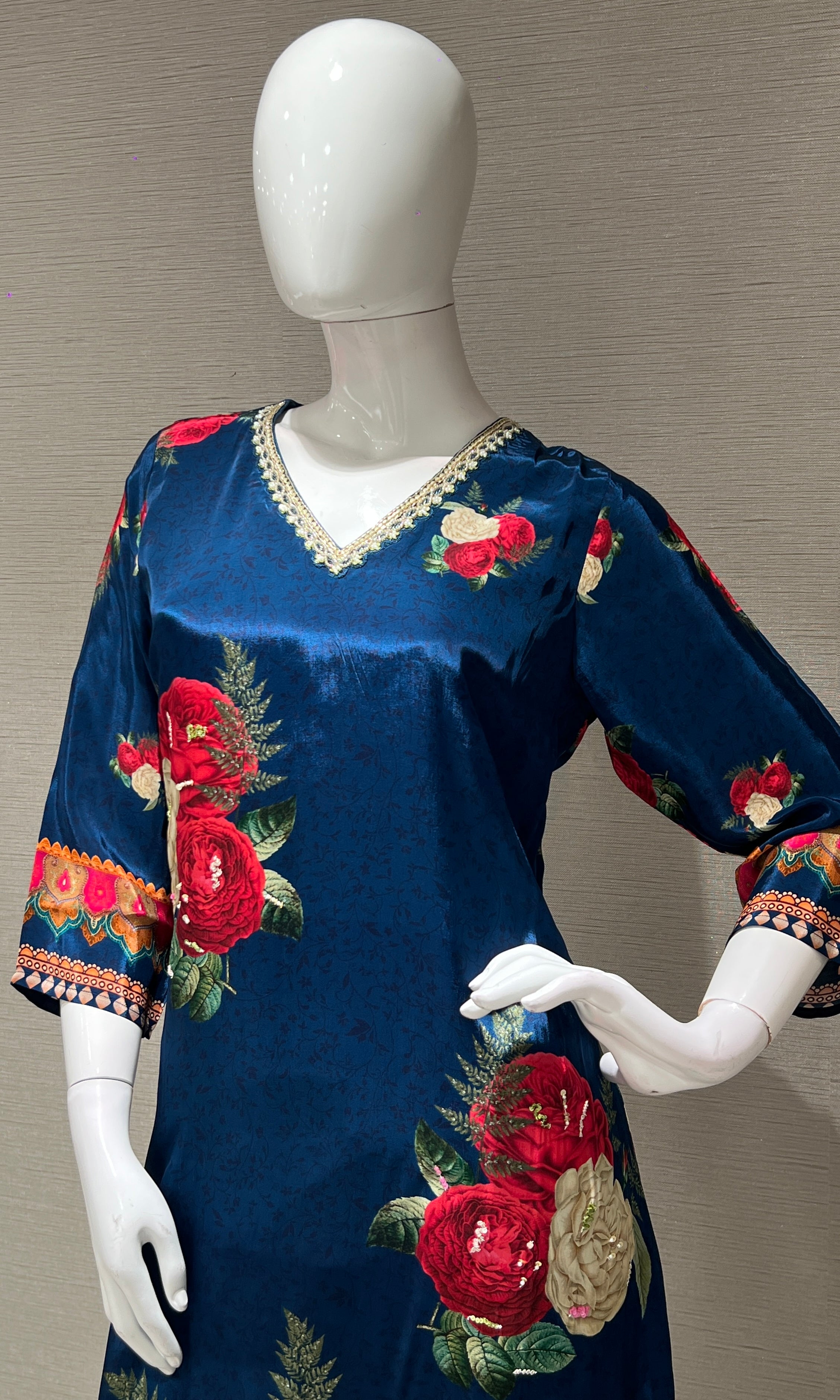 Navy blue floral printed KURTA SET