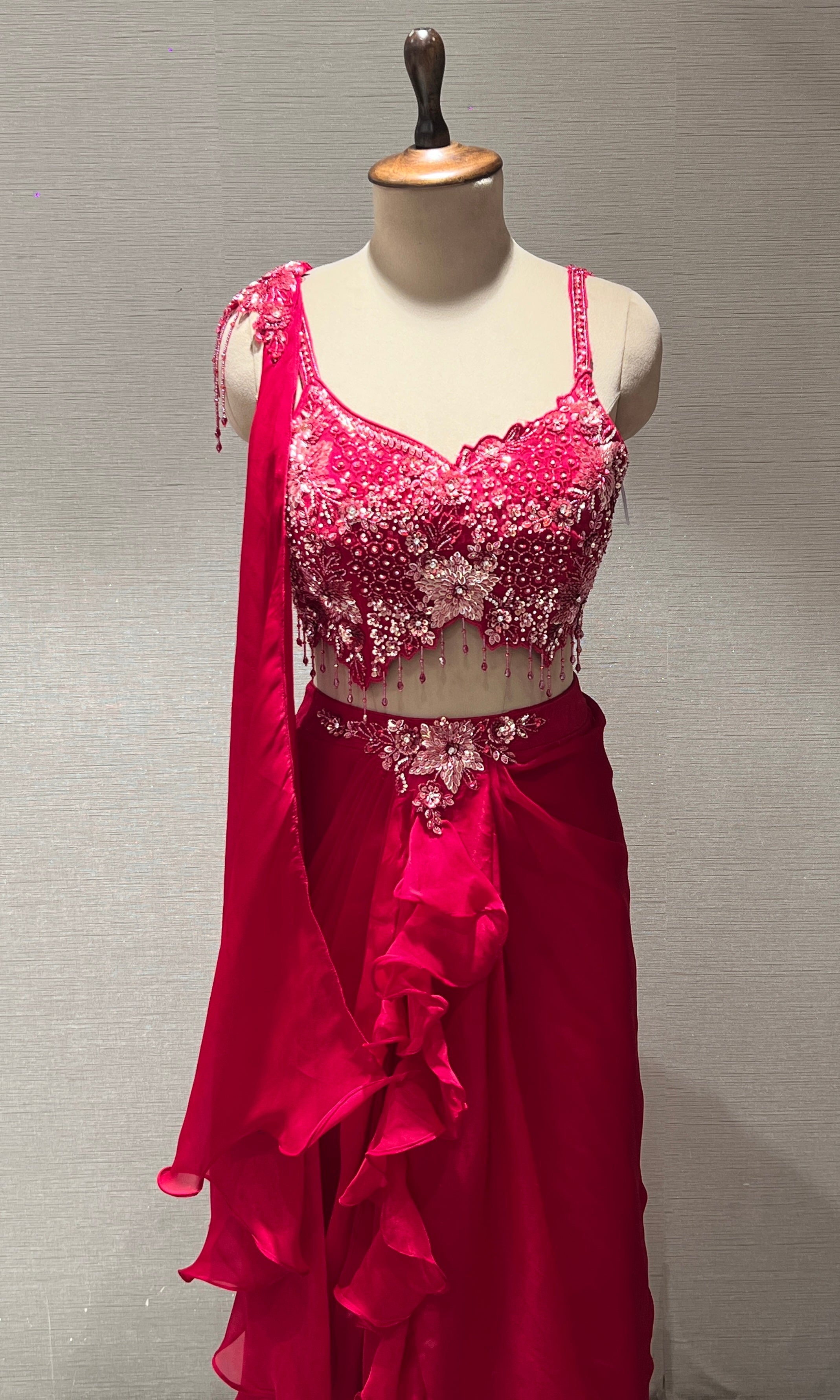 Red one minute drape saree
