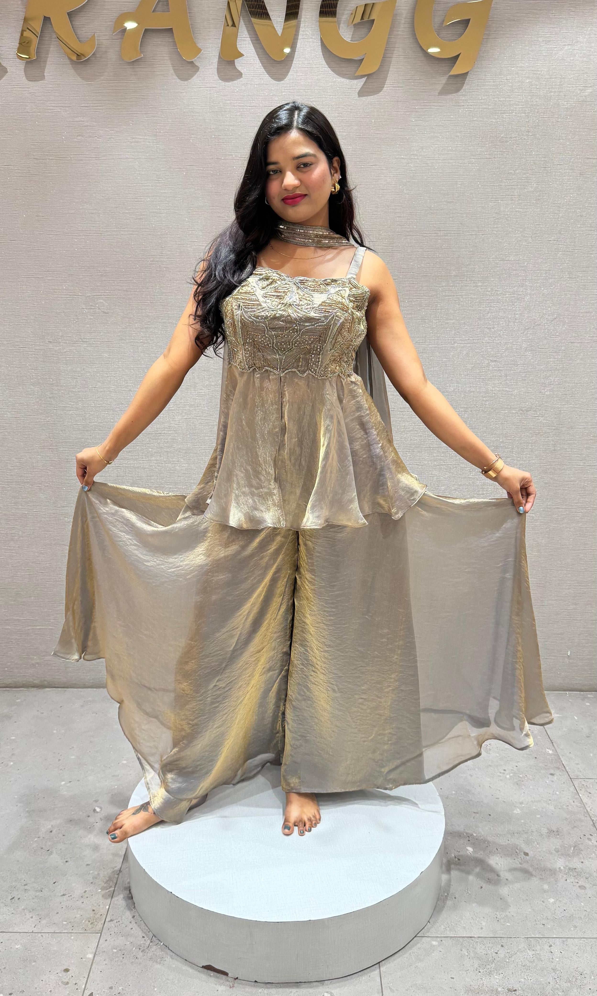 Grey PEPLUM EMBROIDERED palazzo SET