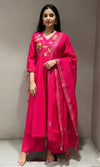 Pink FLORAL MUL CHANDERI kurta set