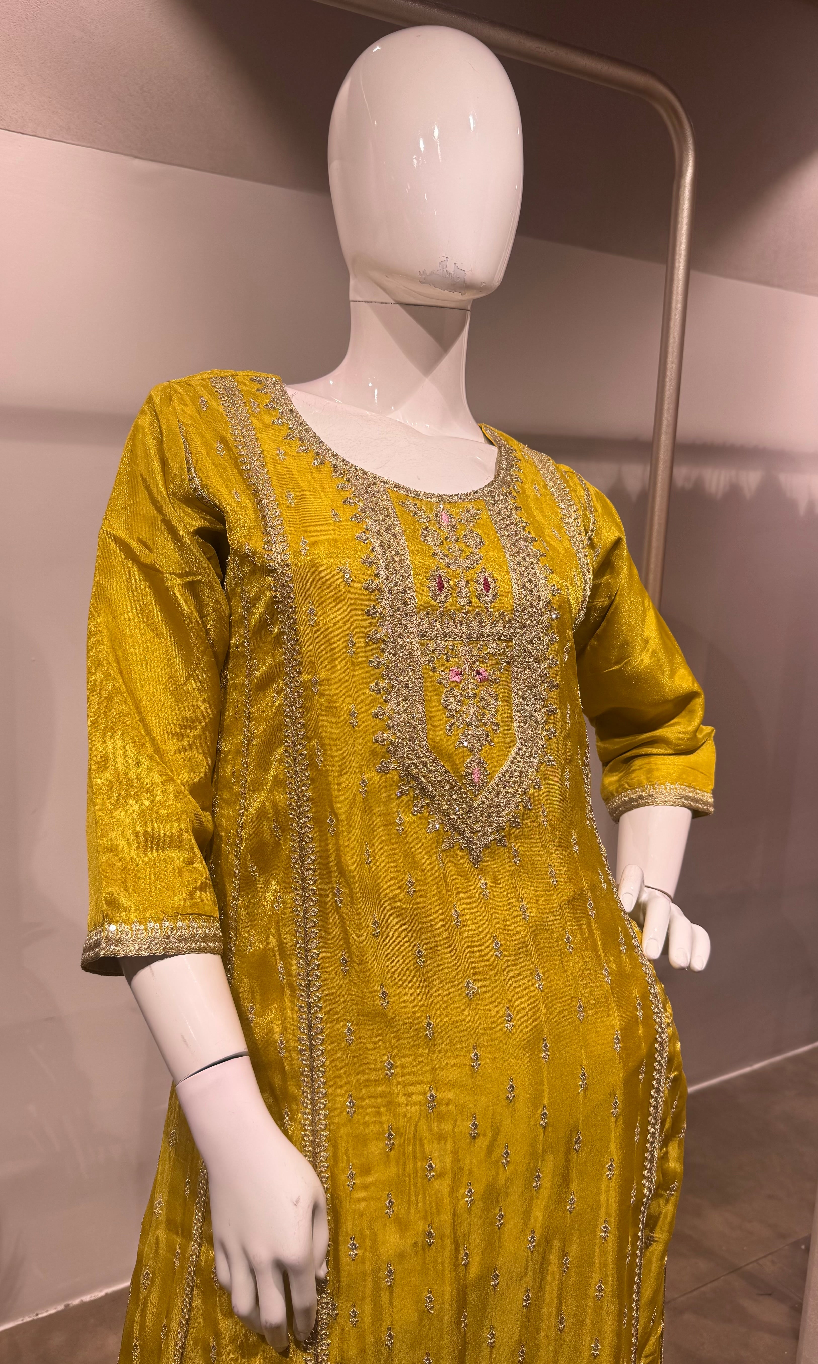 Yellow Regal Gold Zari Silk KURTA SET