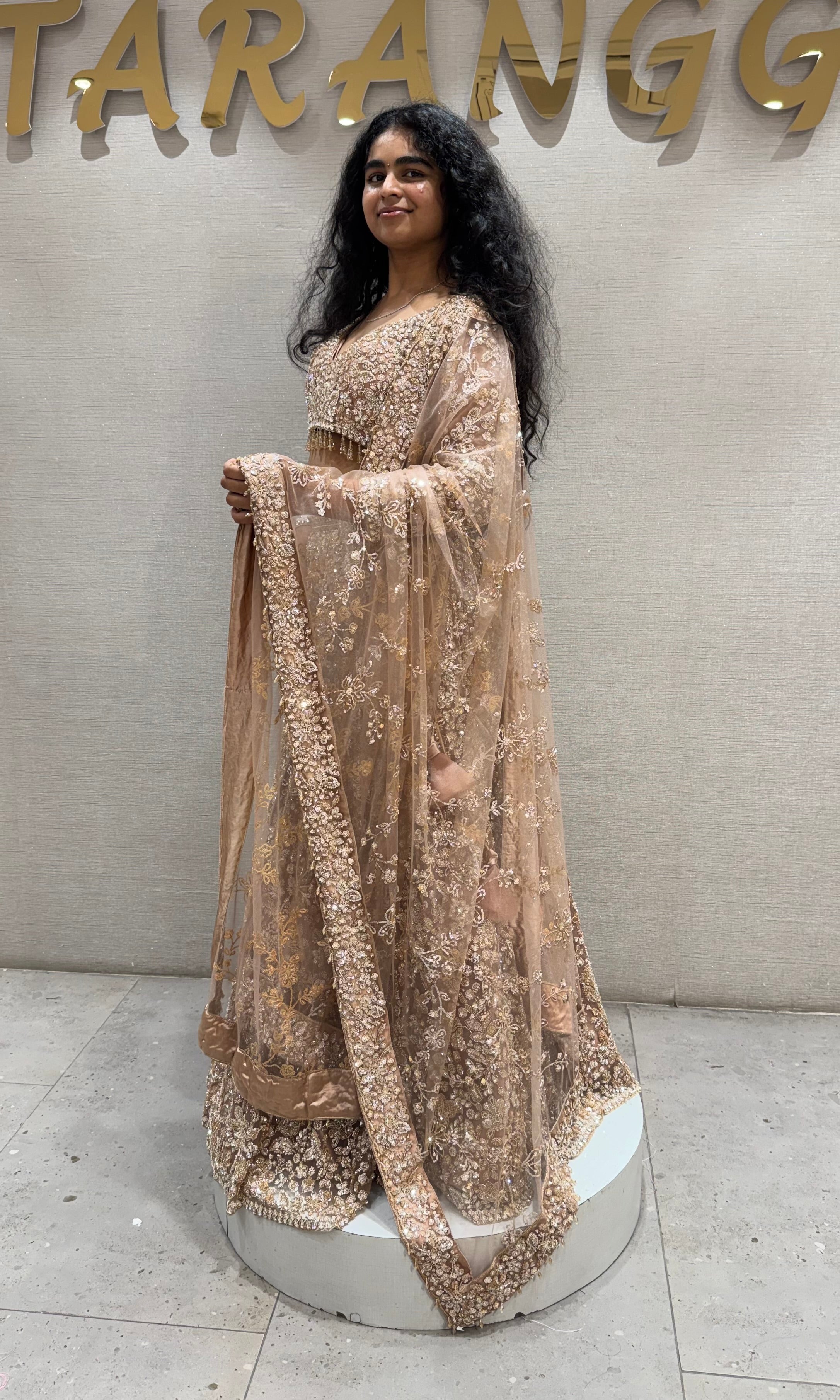 Gold Embroidered Designer Net Lehenga