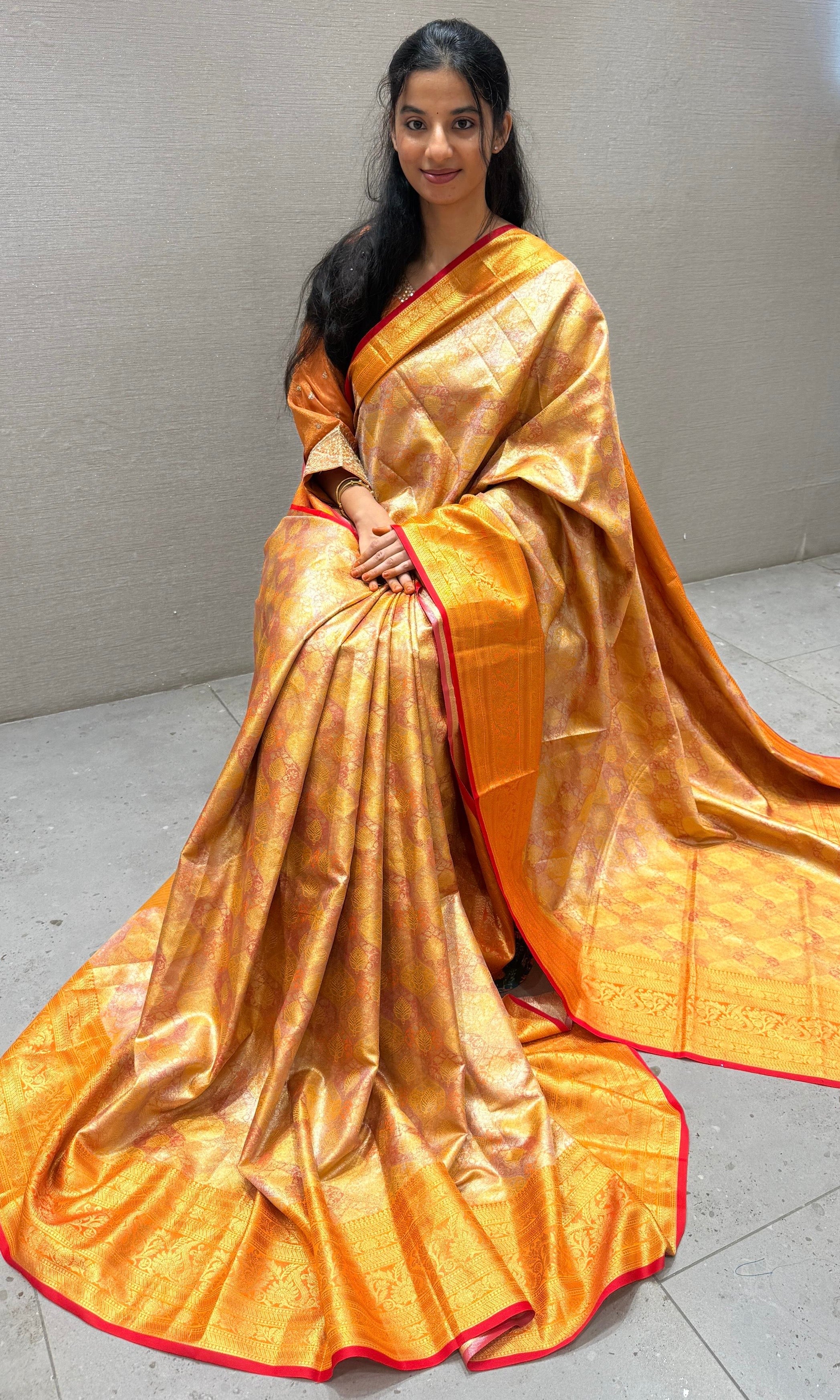 Orange saree with ready blouse