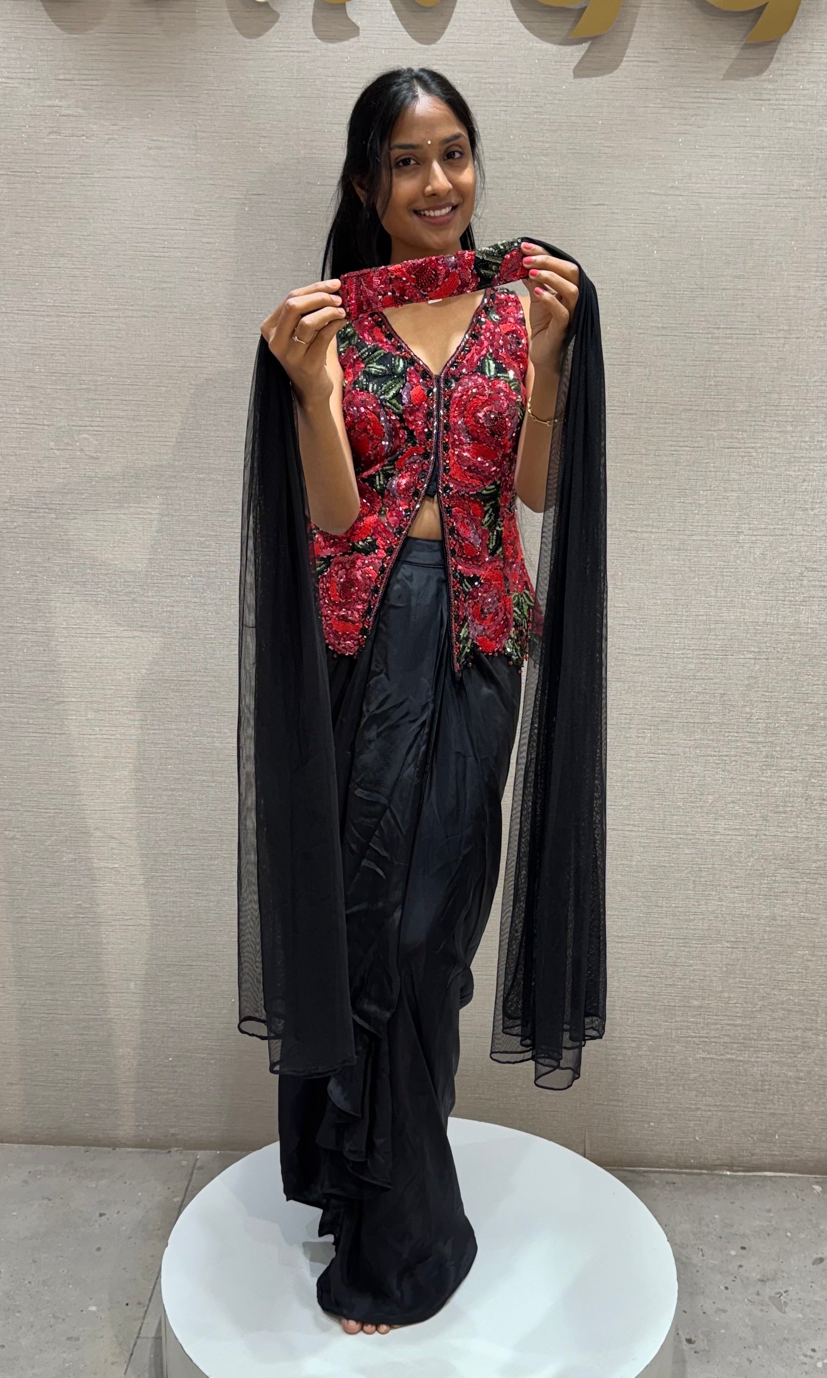 Black & Red Crimson Floral with Dhoti Pants