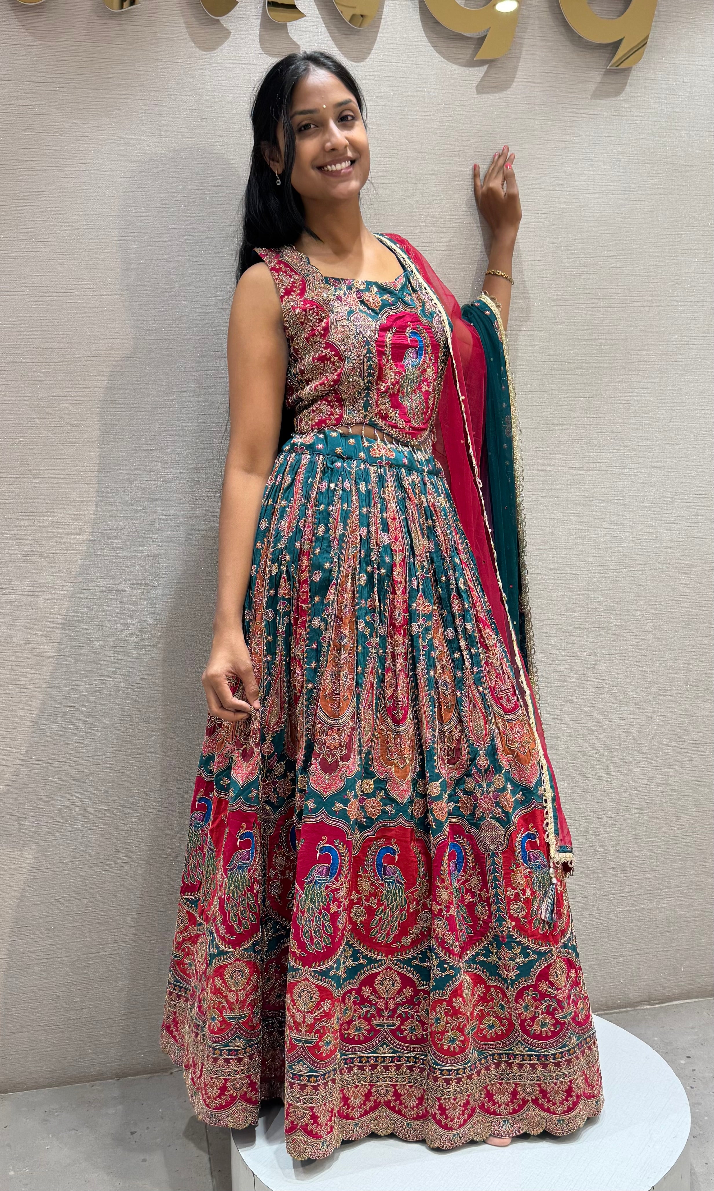 Green Majestic Peacock Lehenga set