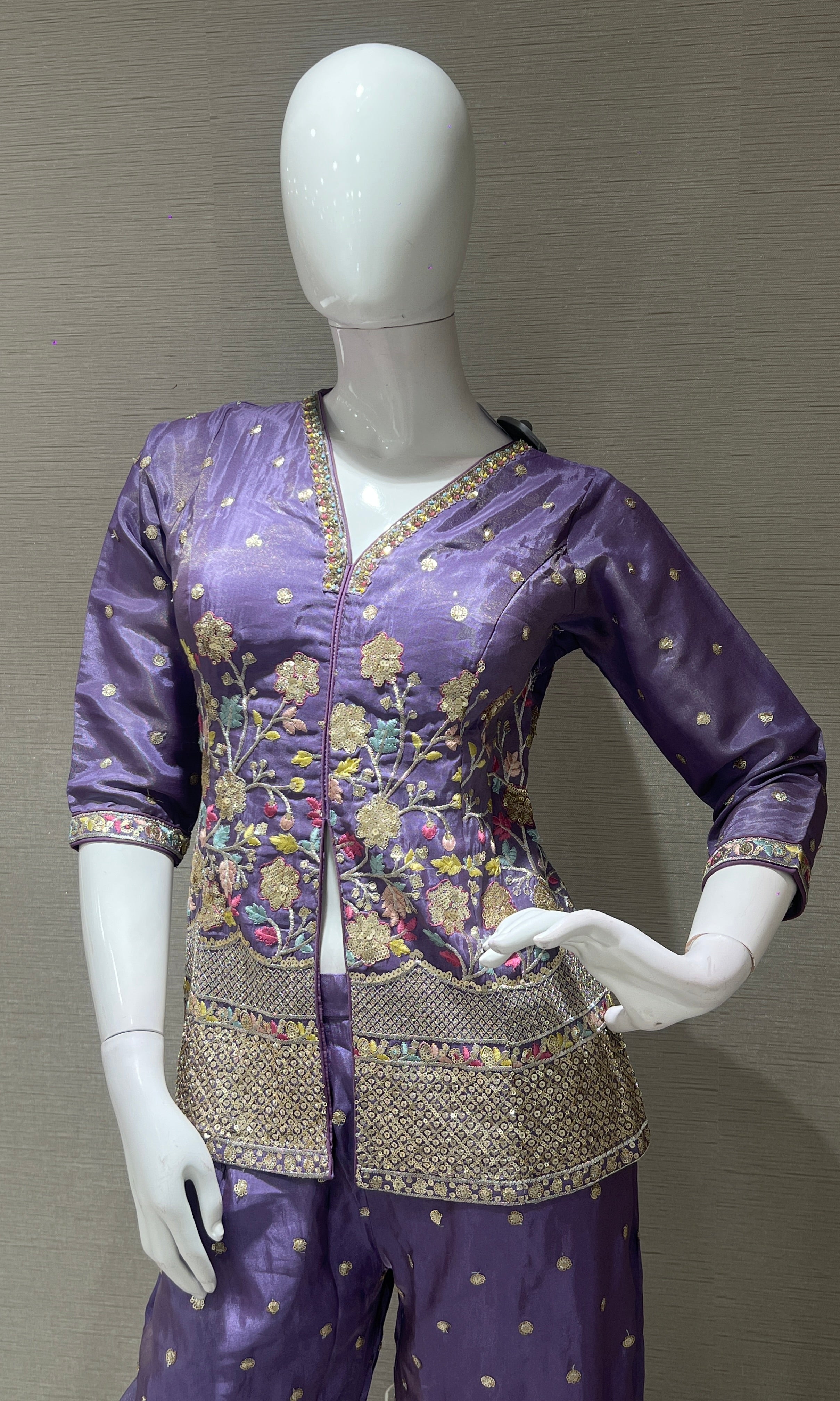 Light Purple Floral Embroidered Palazzo set