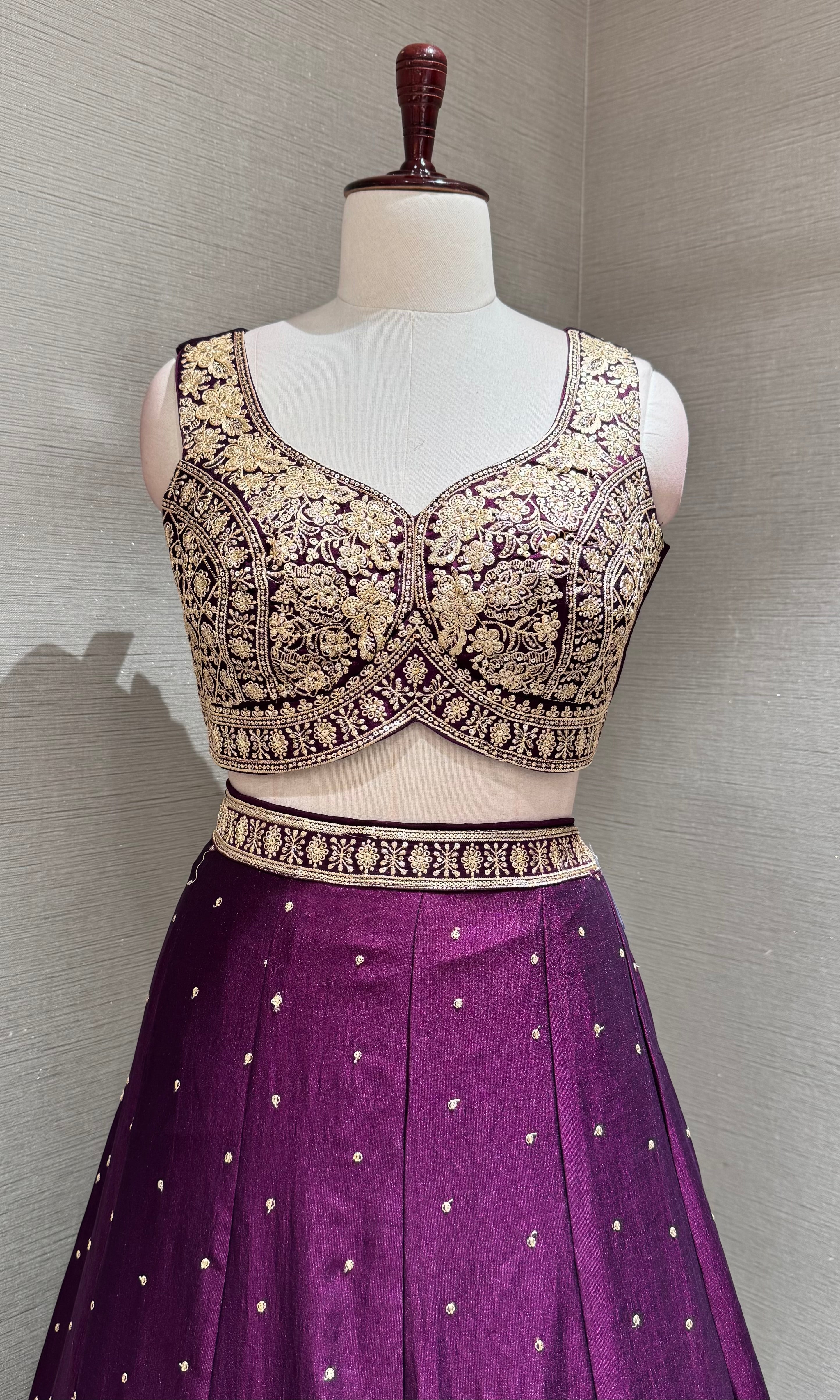 Wine Embroidered Lehenga Choli Set