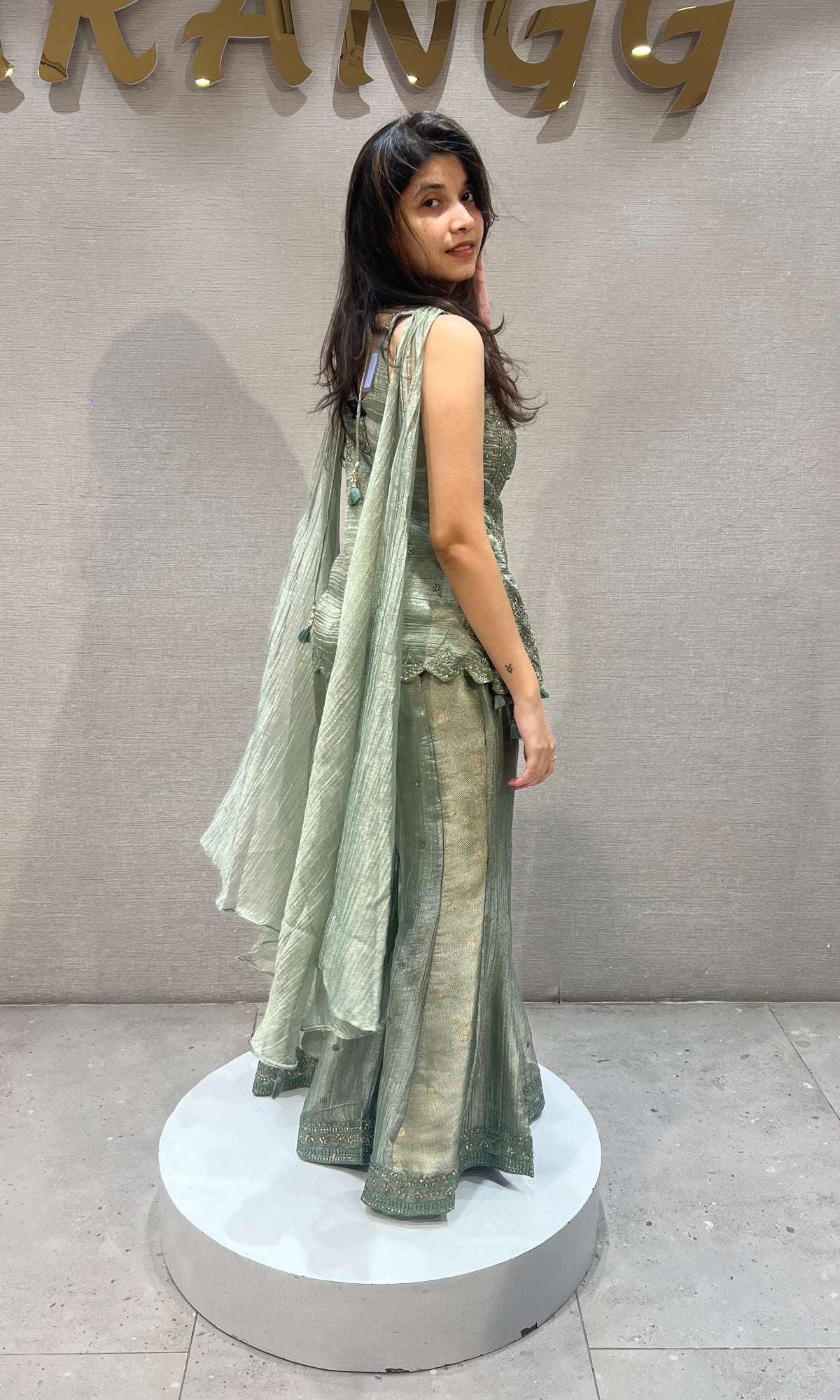 Pista Green Tissue Palazzo Set with Sleek Dupatta