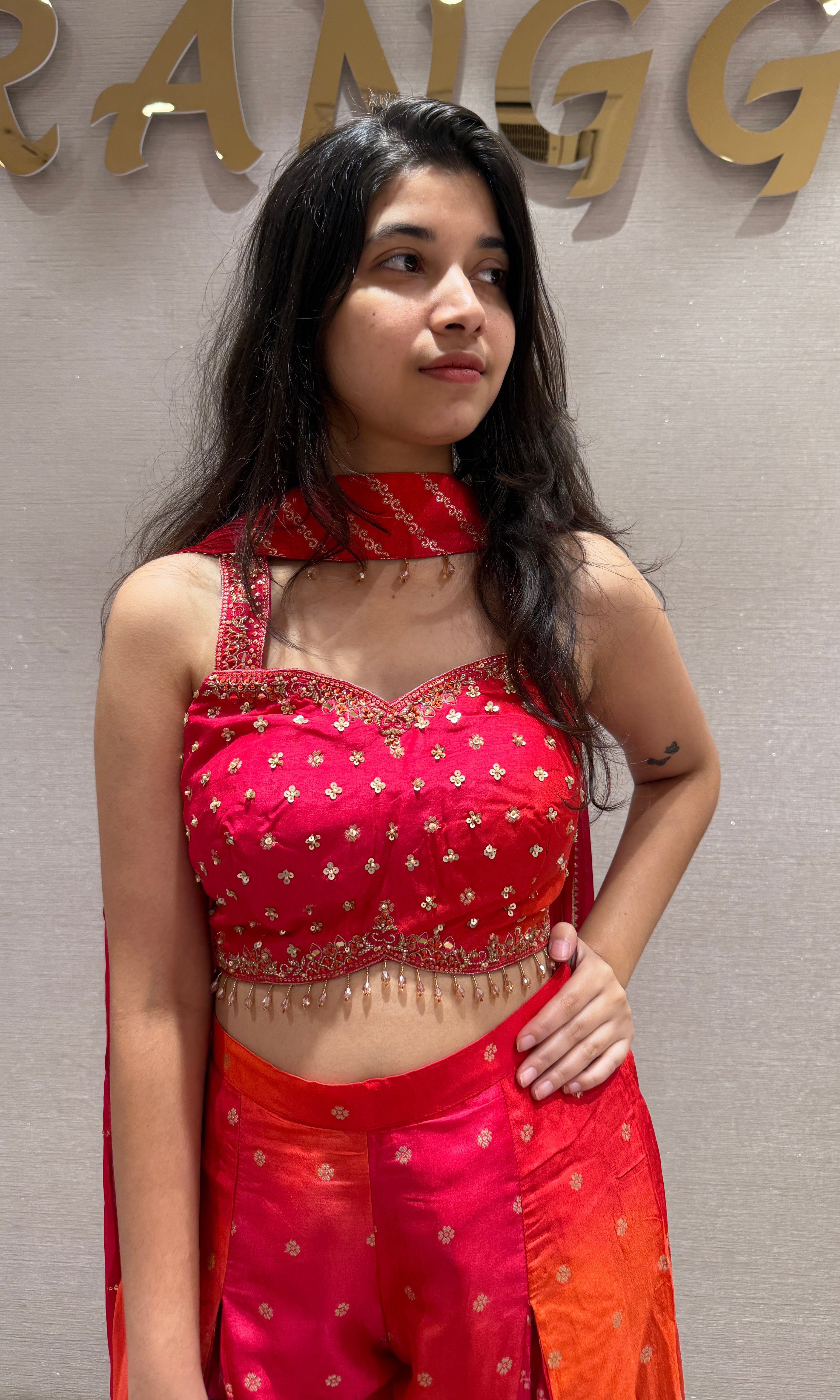 Orange Bandhani Embellished Palazzo Set