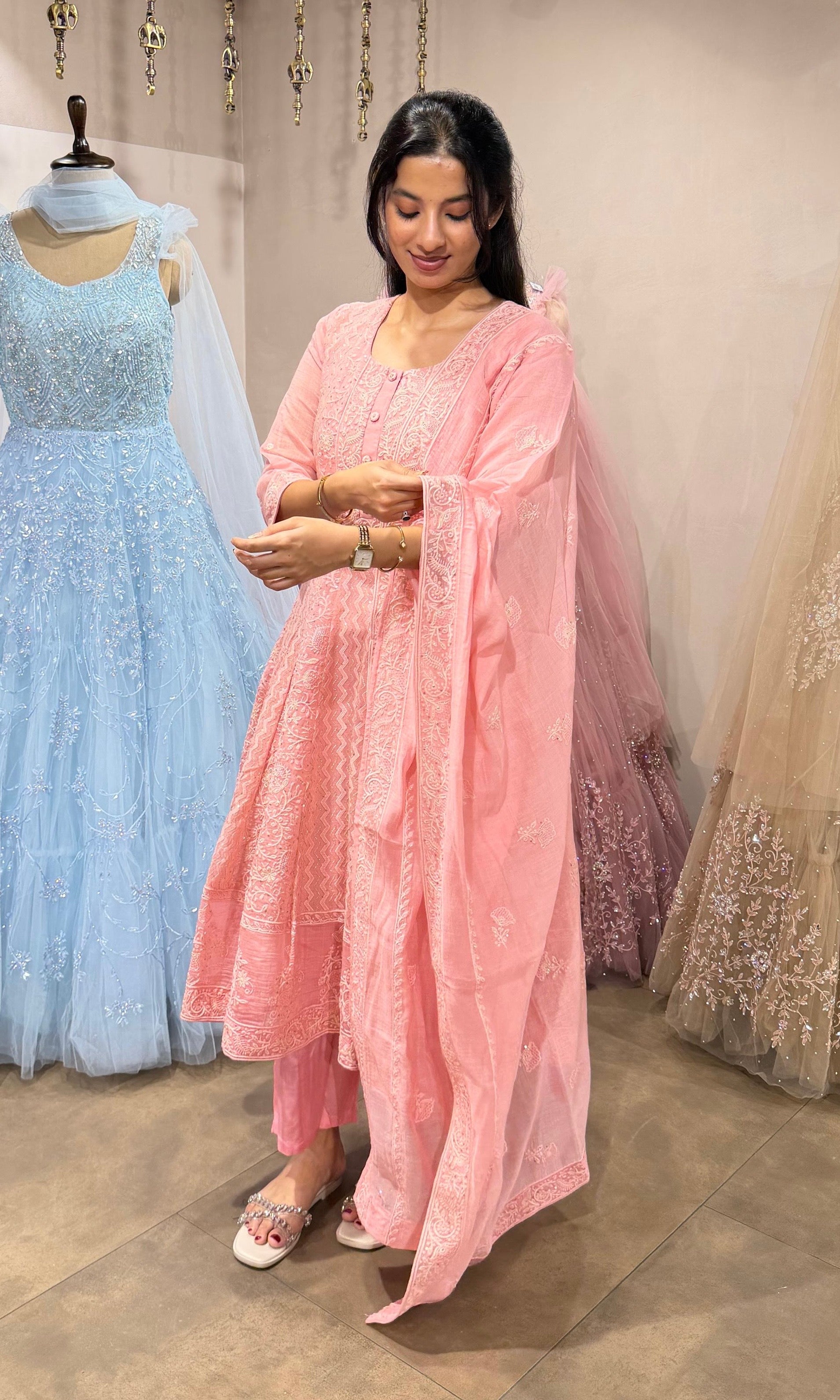 BLUSH PINK EMBROIDERY ANARKALI SET