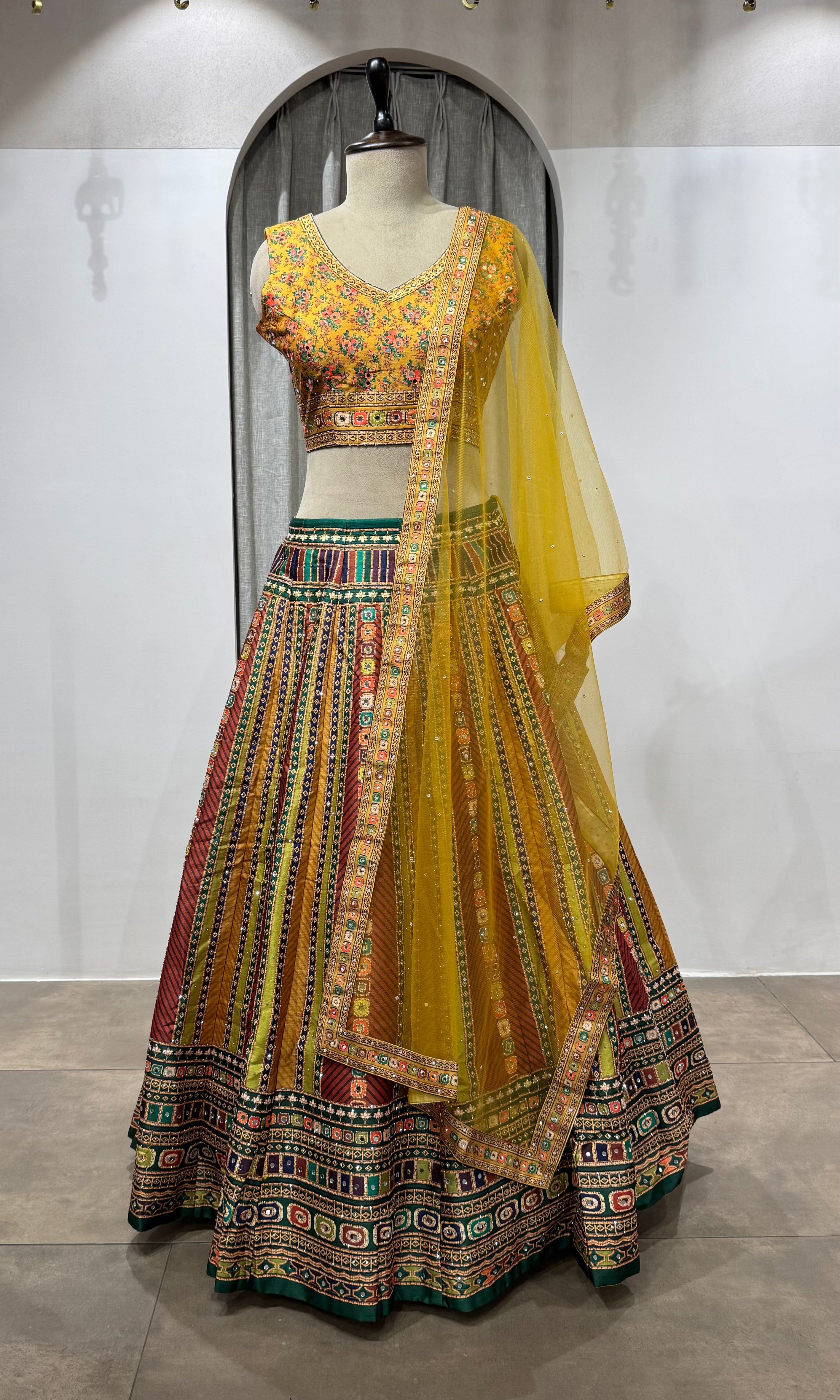 Yellow Multicolor Embroidered Lehenga Set