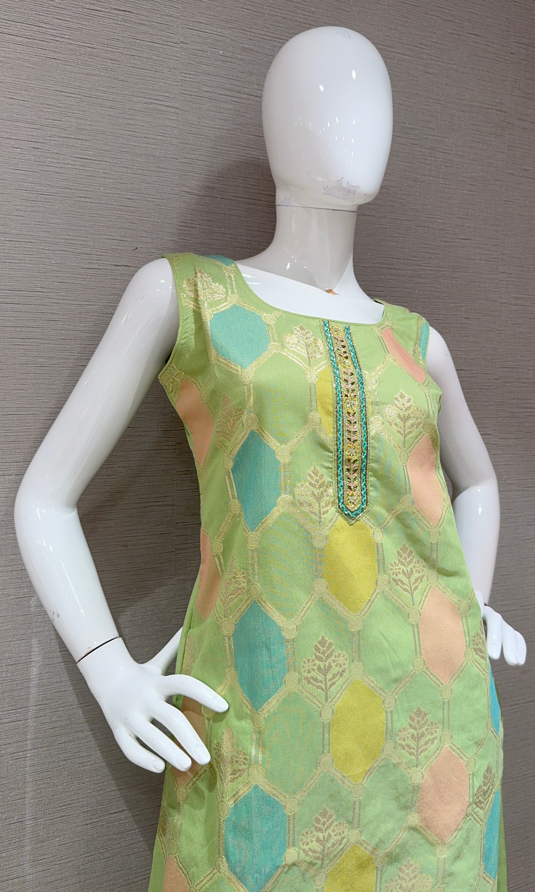 Pista Green Silk Salwar Suit with Multicolor Printed Dupatta