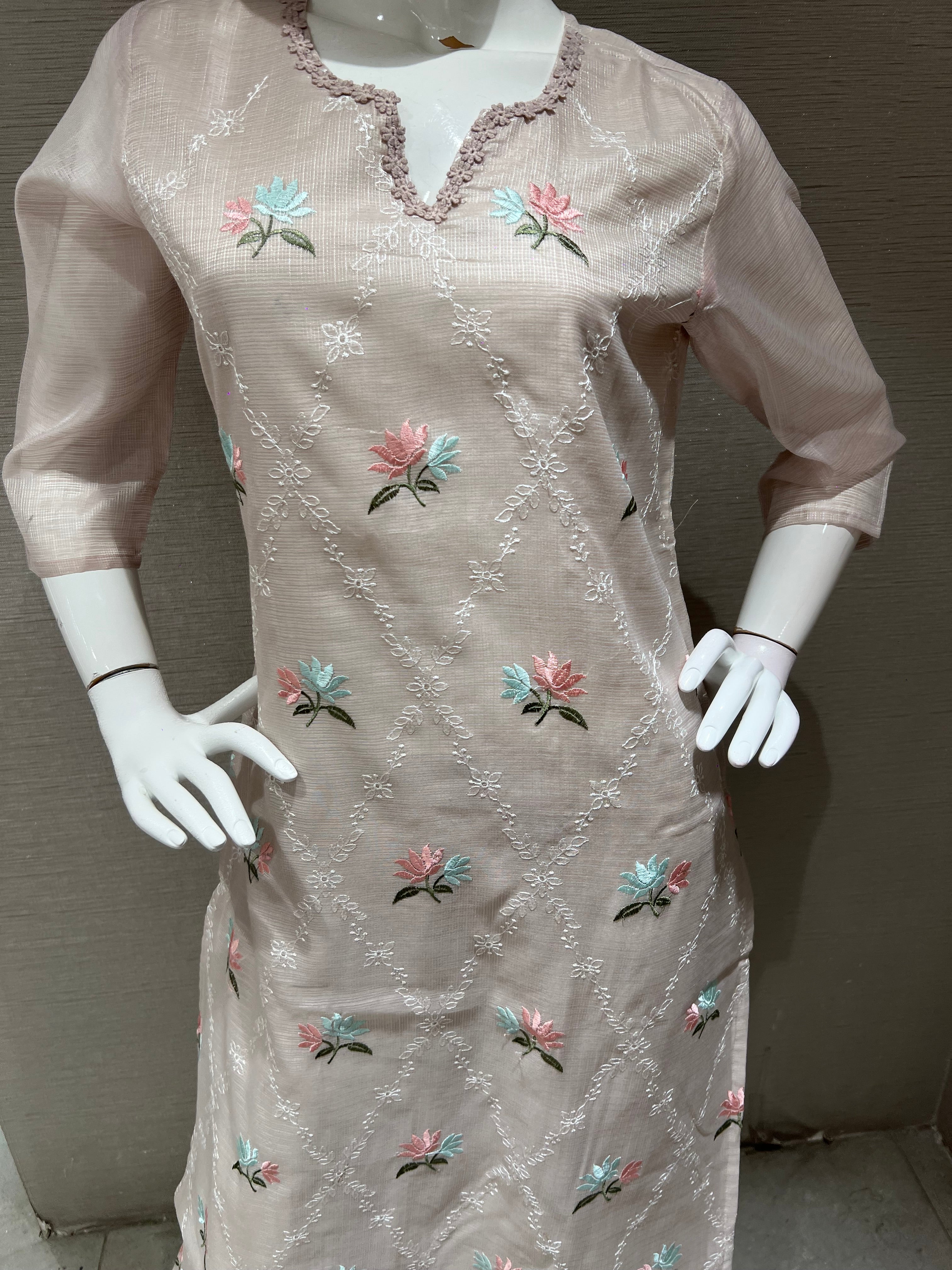 Ivory Floral Organza Kurta Set with Dupatta