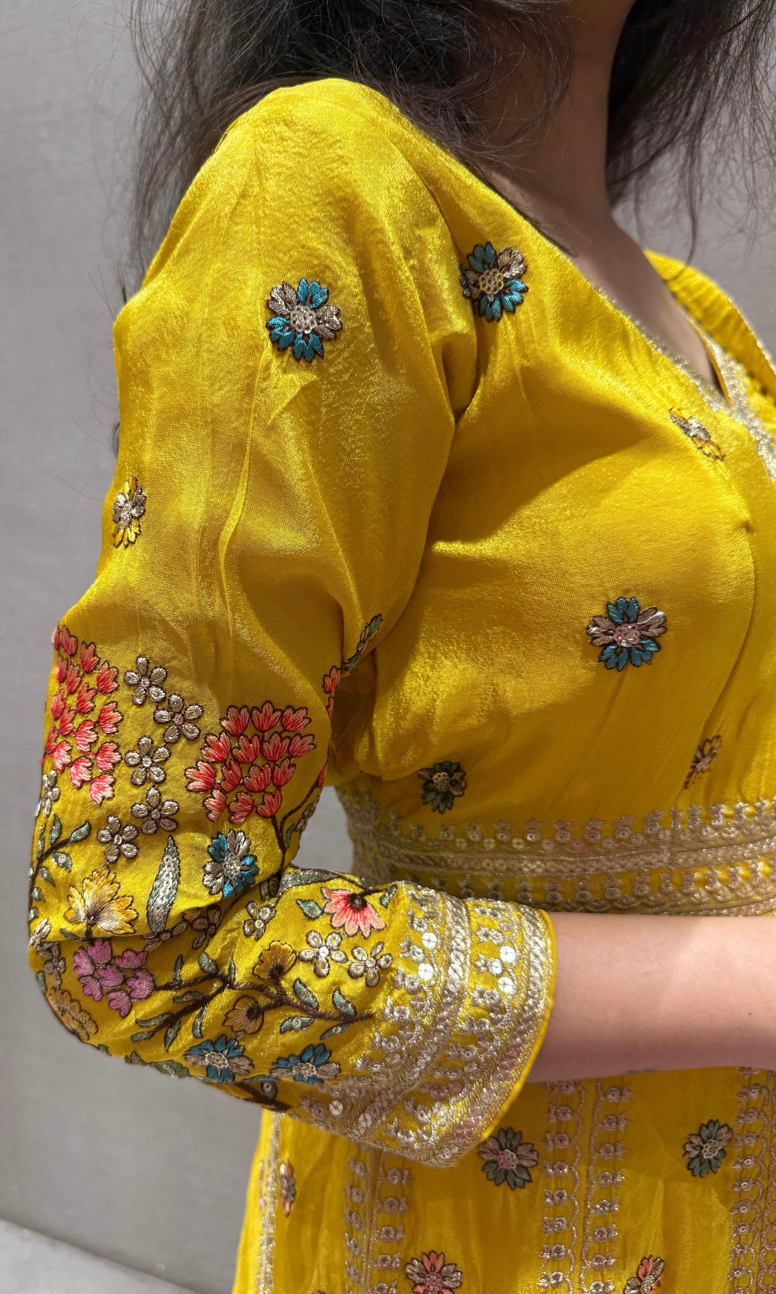 Yellow Front Slit floral Anarkali