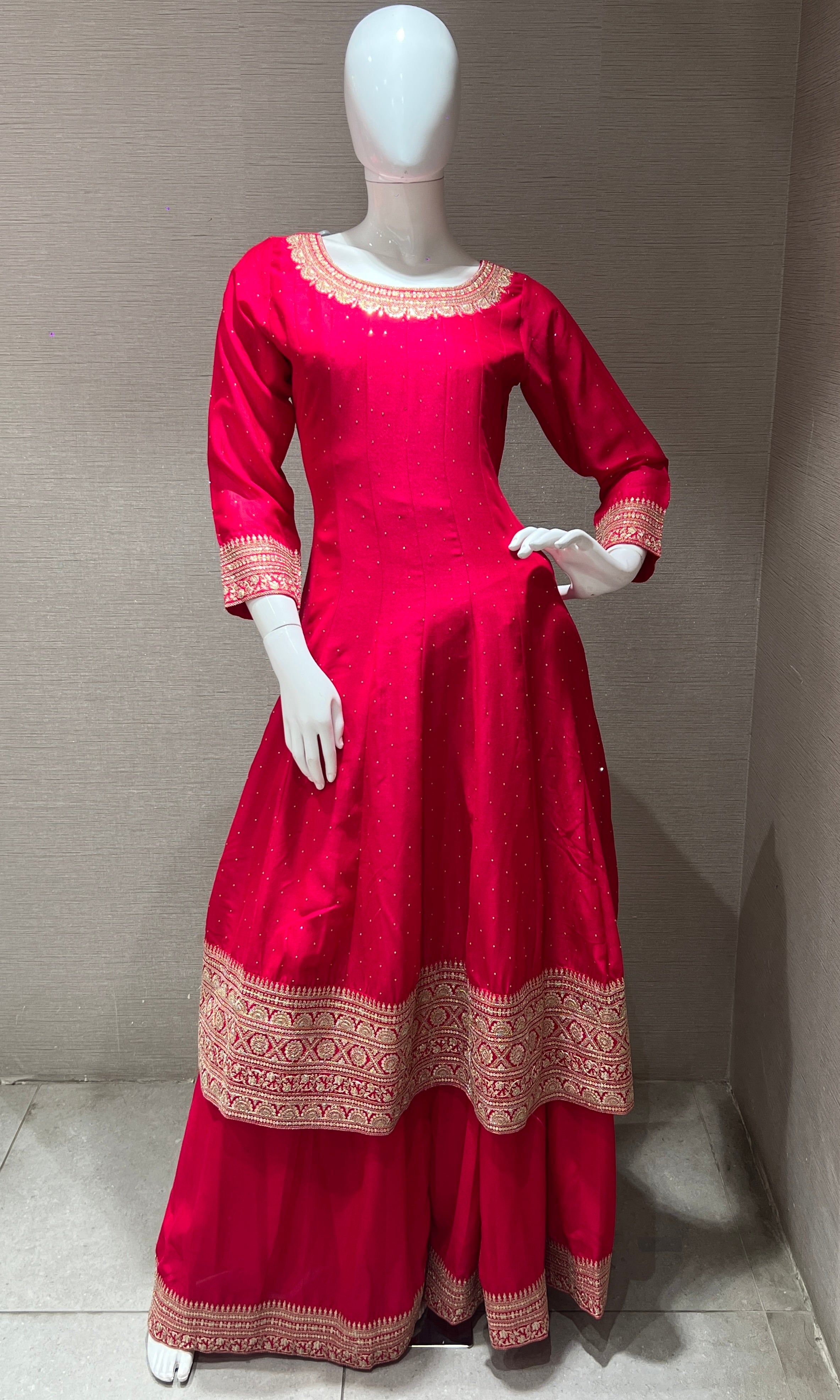 Pink Anarkali kurta set with palazzo pants