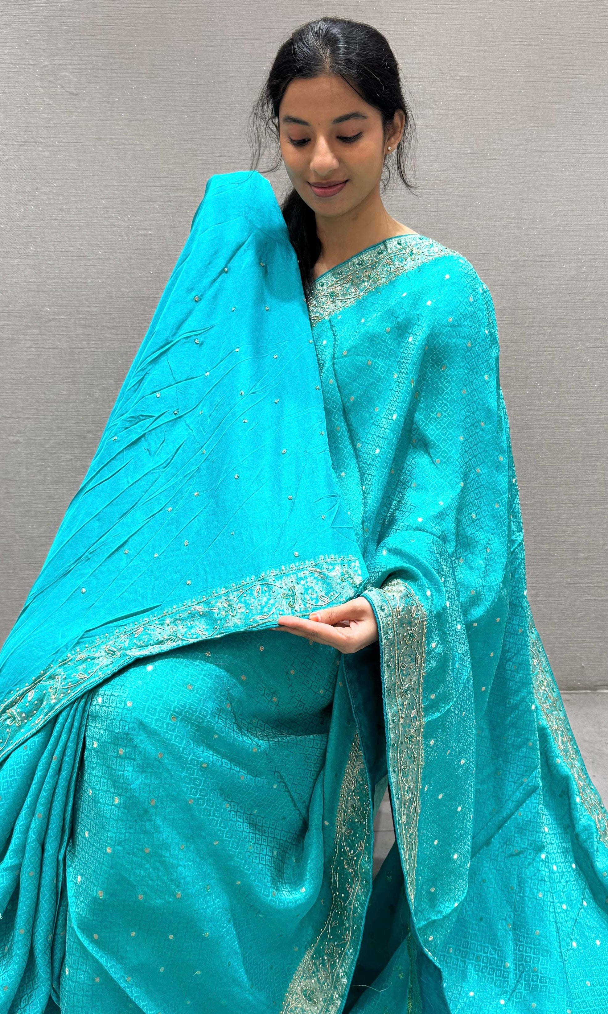 Firozi sea blue Banarasi saree