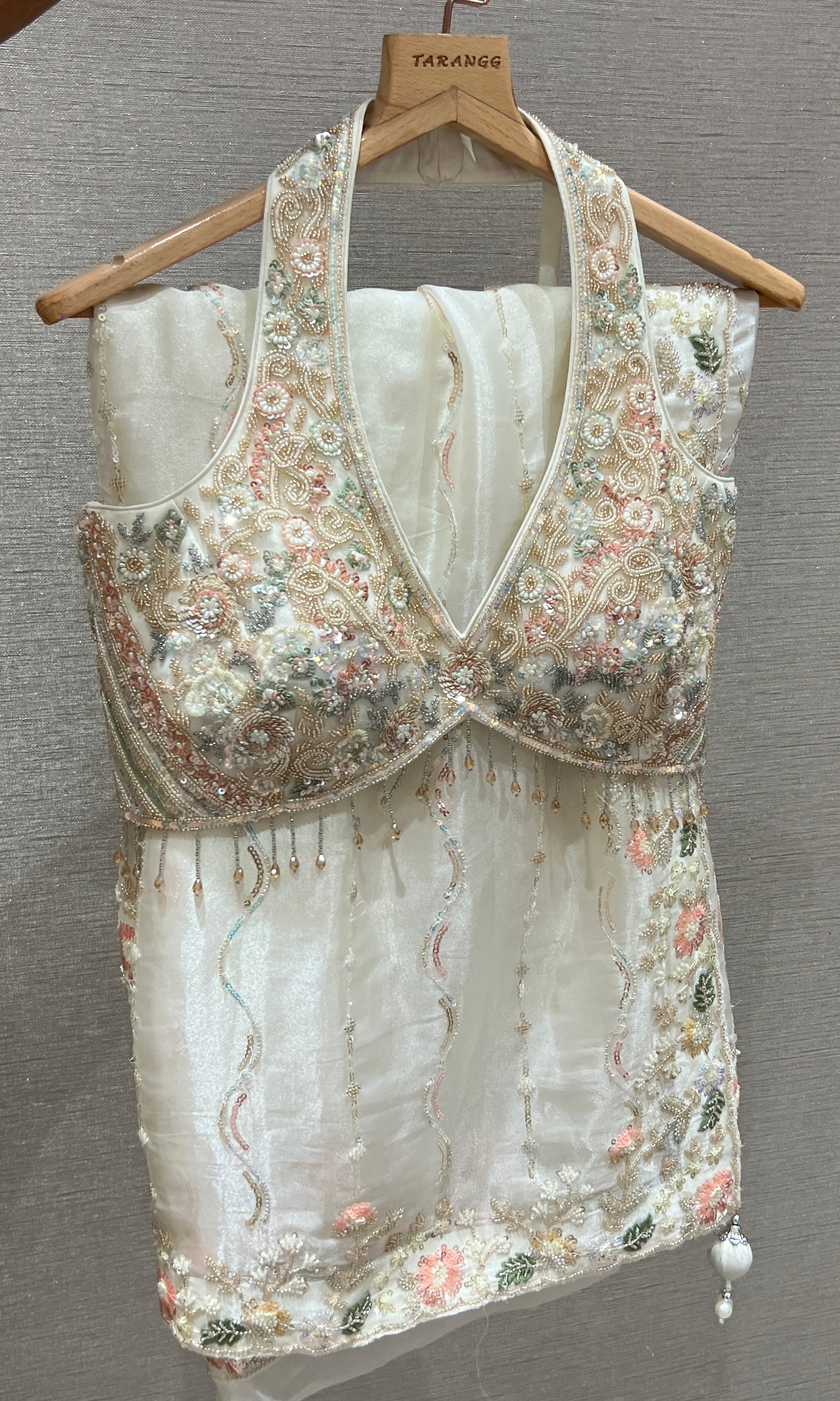 White saree with ready blouse