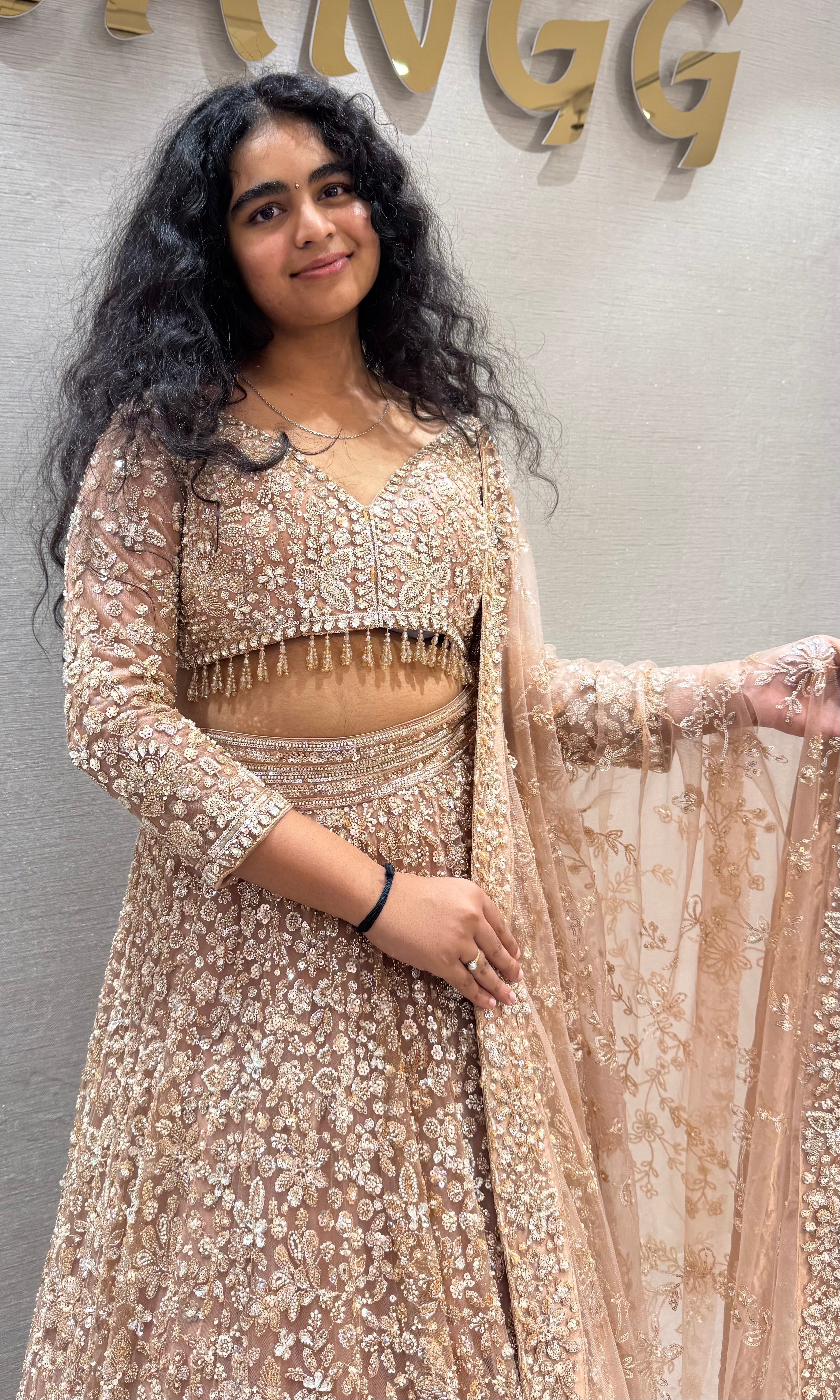 Gold Sequins Embroidered Designer Net Lehenga