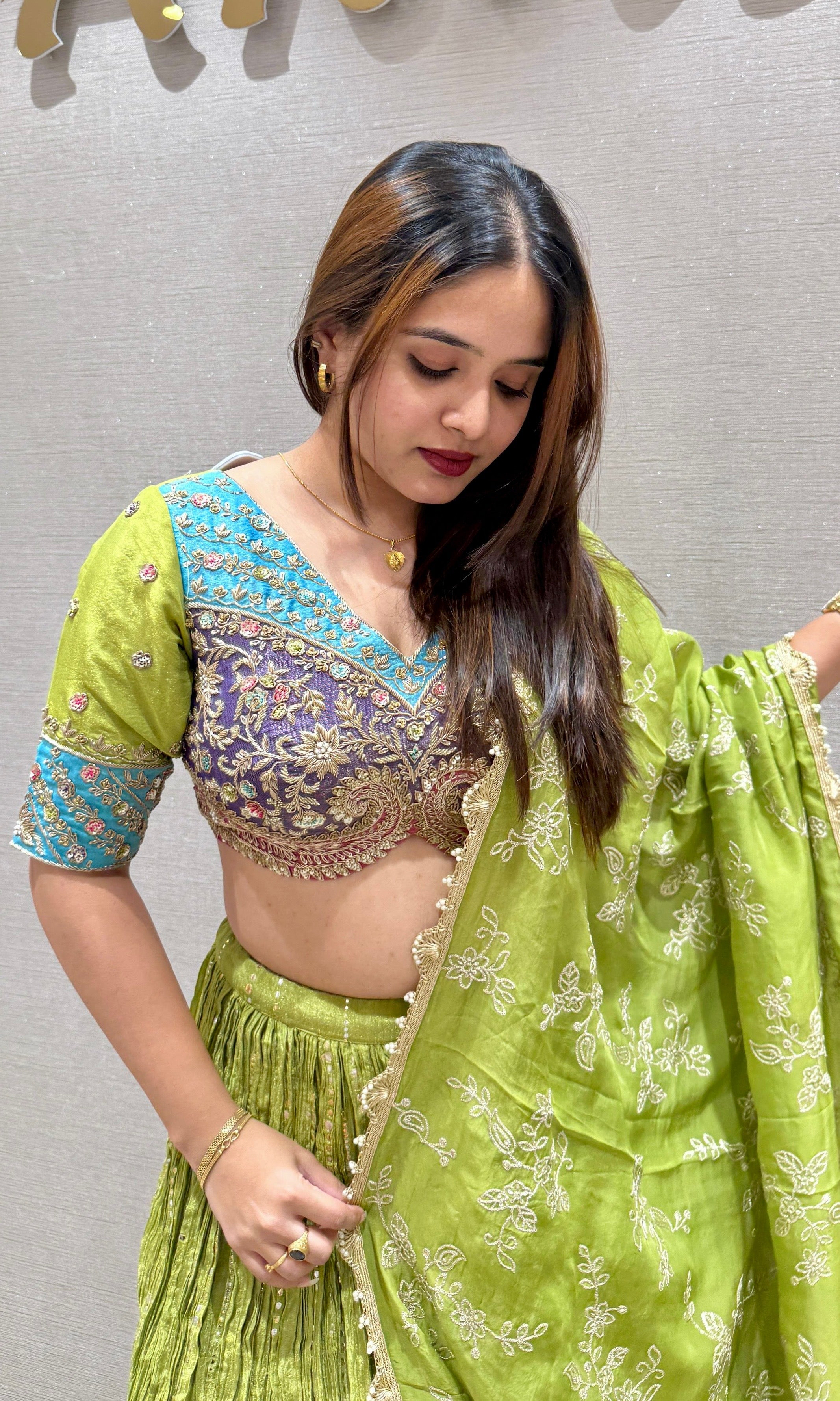 Parrot Green Intricate Embroidered Lehenga