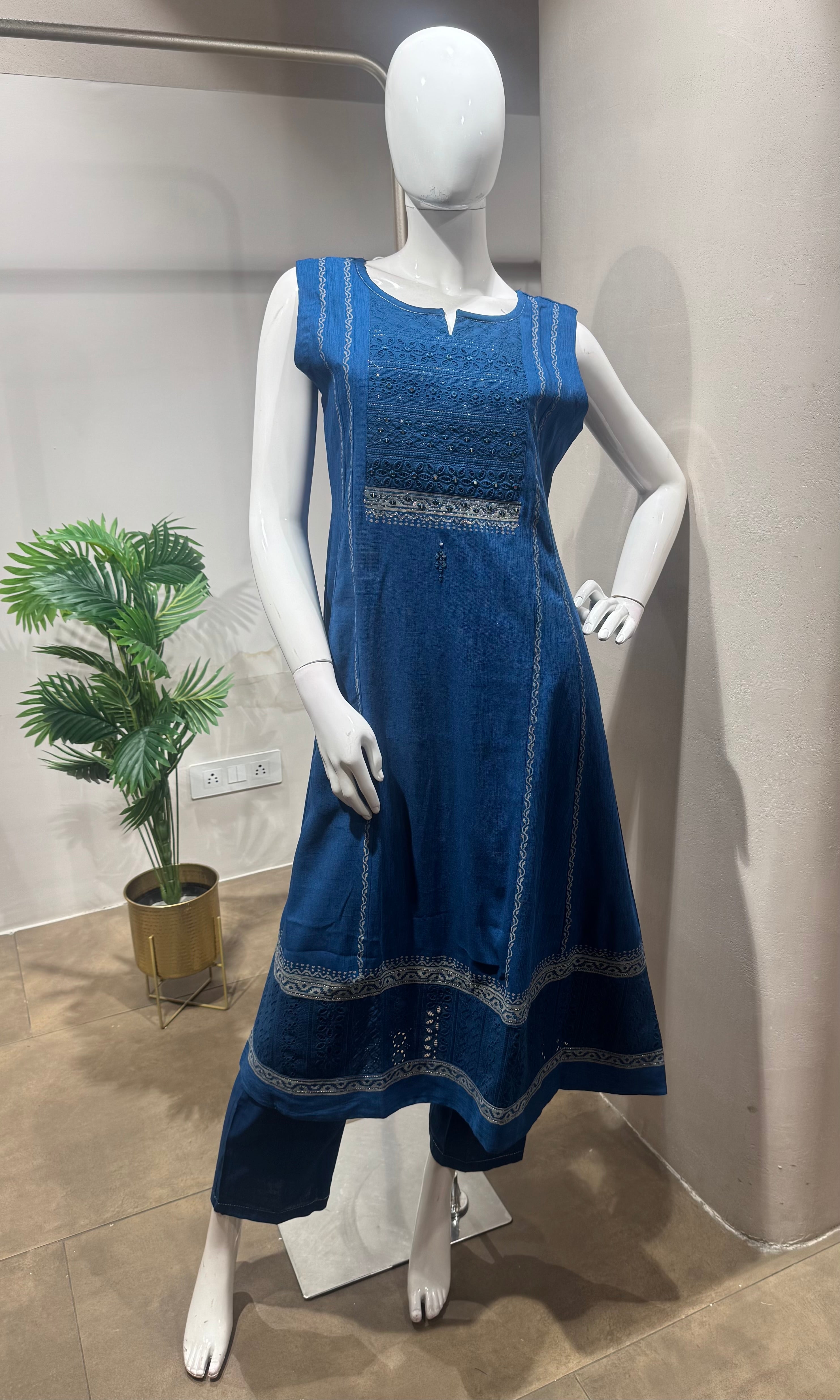 Regal Blue Ethnic Kurti with bottom