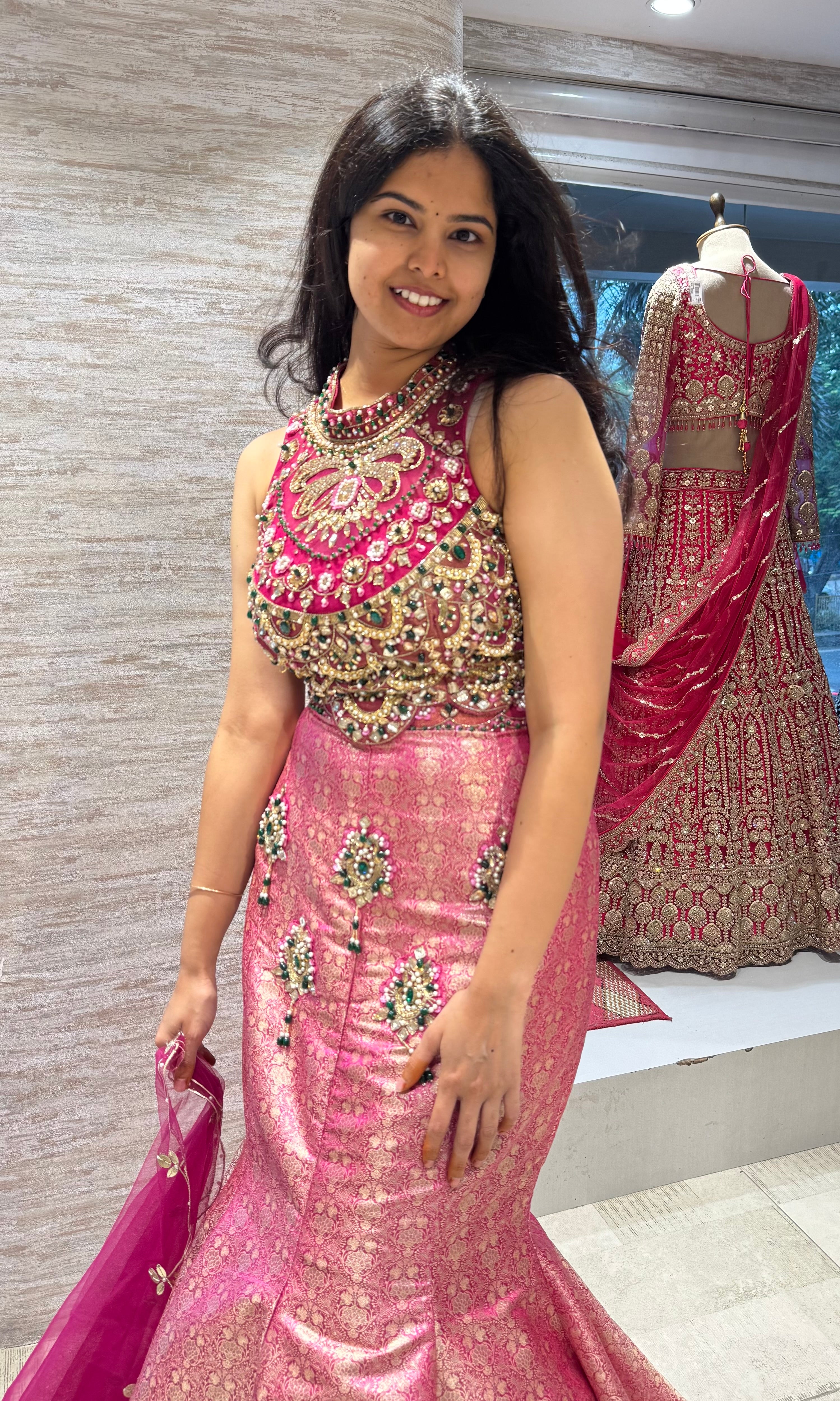 Rani Pink and Gold Embellished Bridal Lehenga