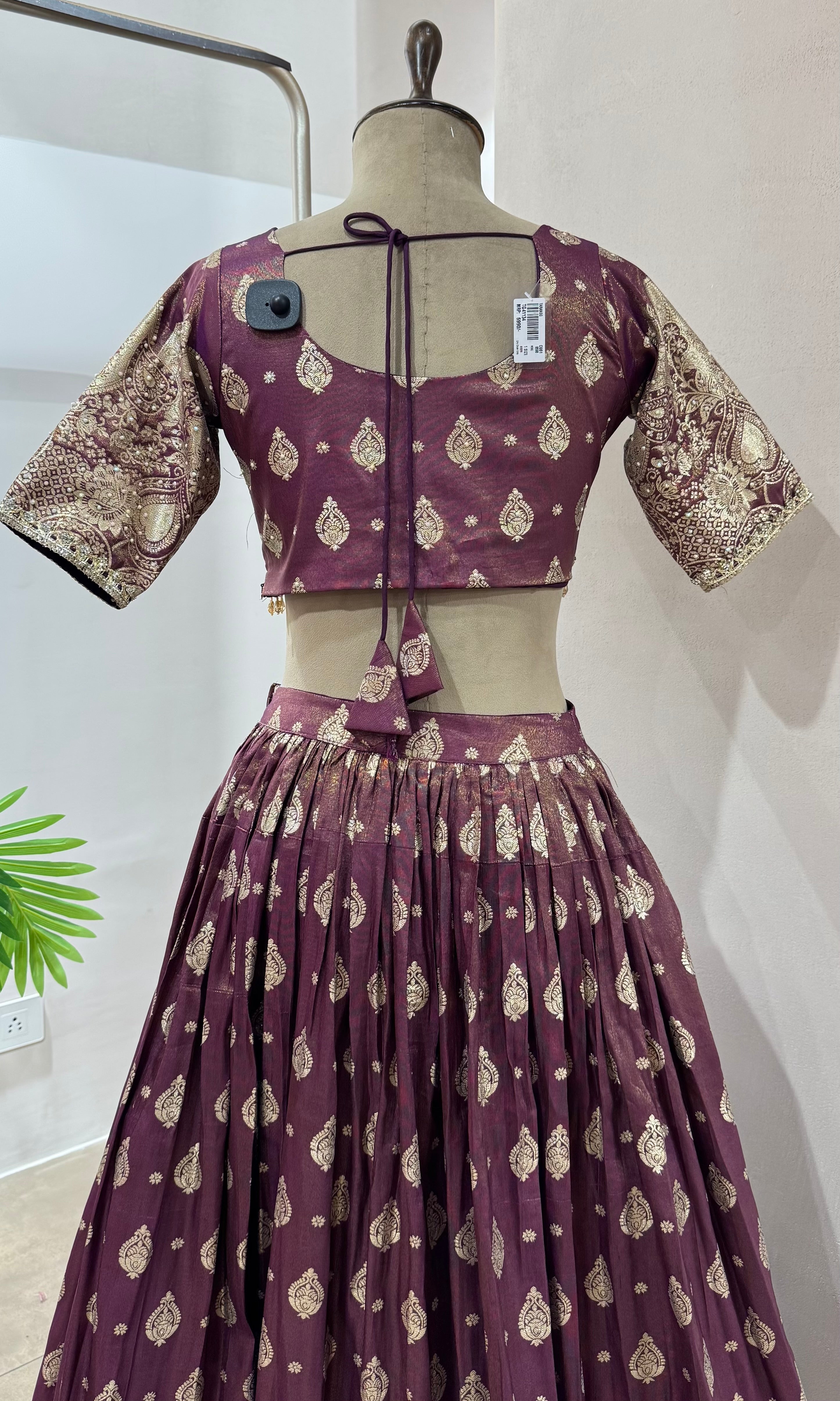 Wine GOLDEN CROP TOP LEHENGA