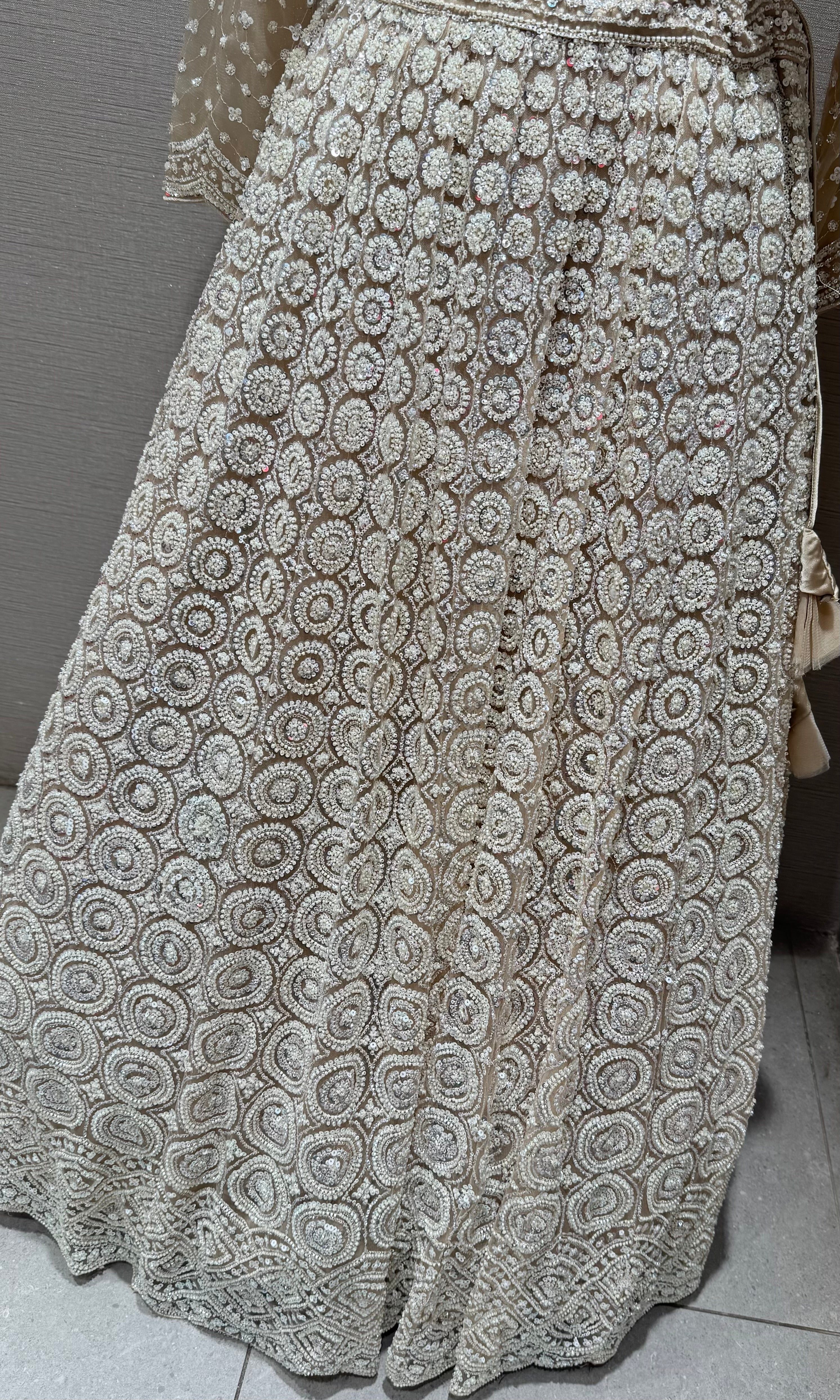 Beige Sequins and Beads Heavy Embroidered Lehenga