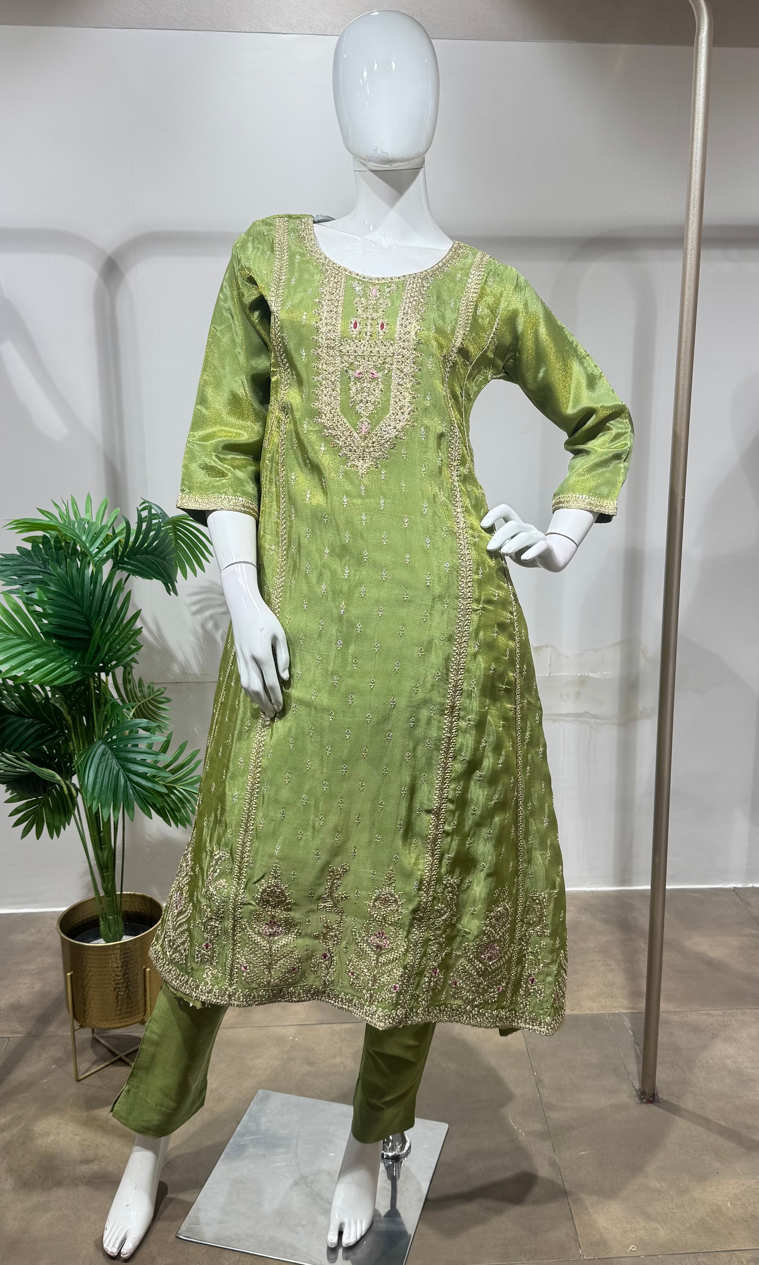 Green Regal Gold Zari Silk KURTA SET