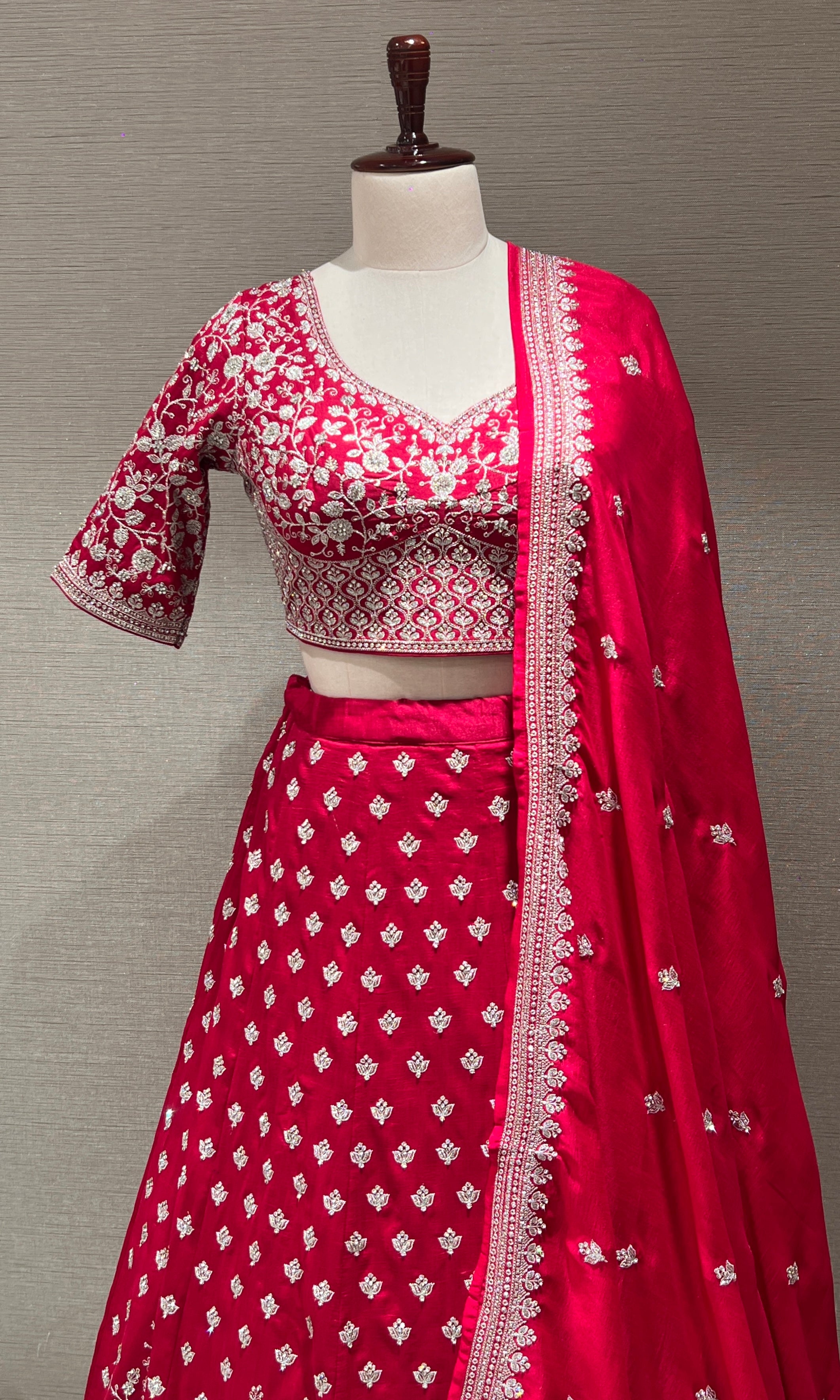 Rani pink intricate zari and sequence LEHENGA