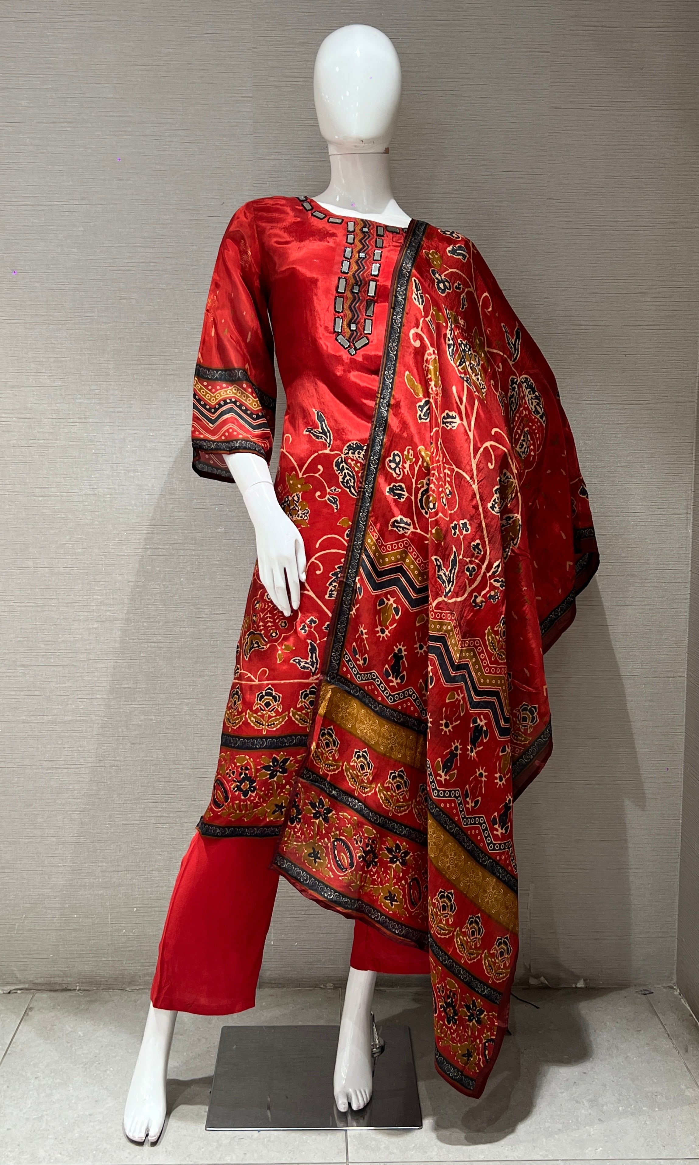 Maroon embroidered ethnic KURTA SET