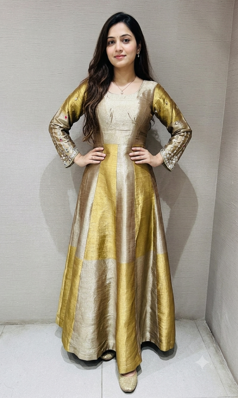 Gold and Silver Beagh Fusion Anarkali with coat