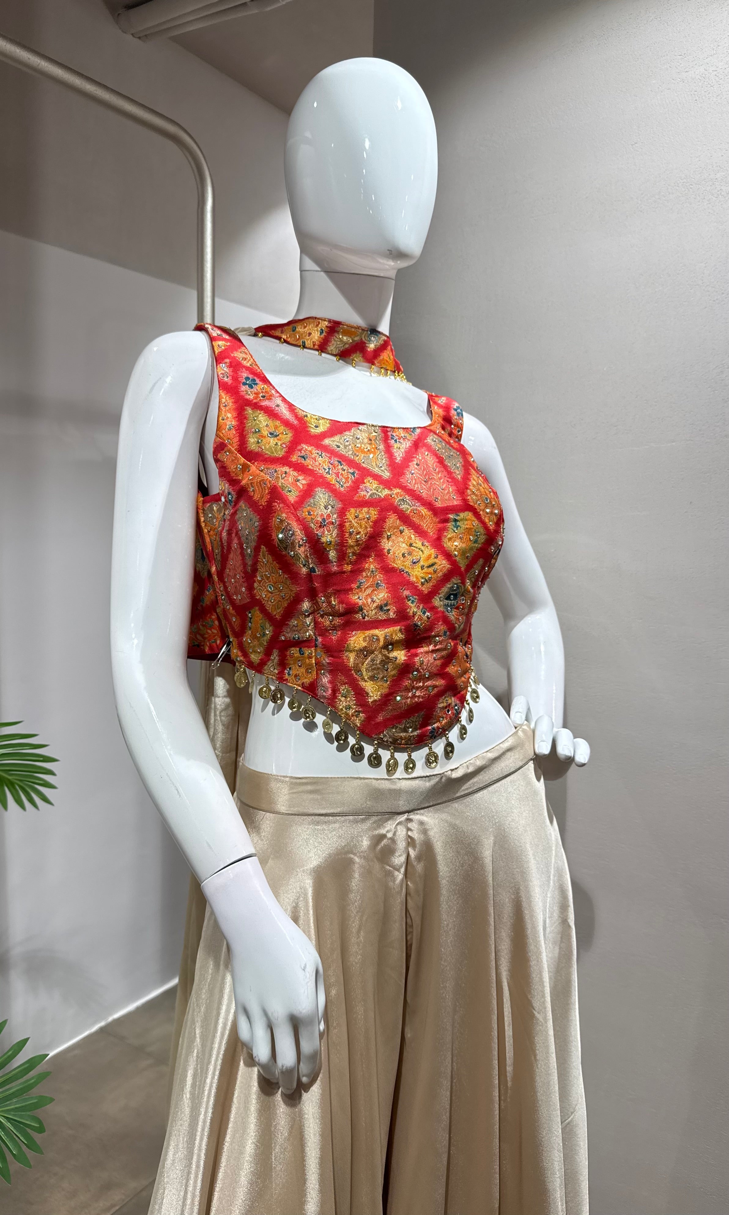 RED ELEGANT FLORAL TOP WITH PALAZZO SET