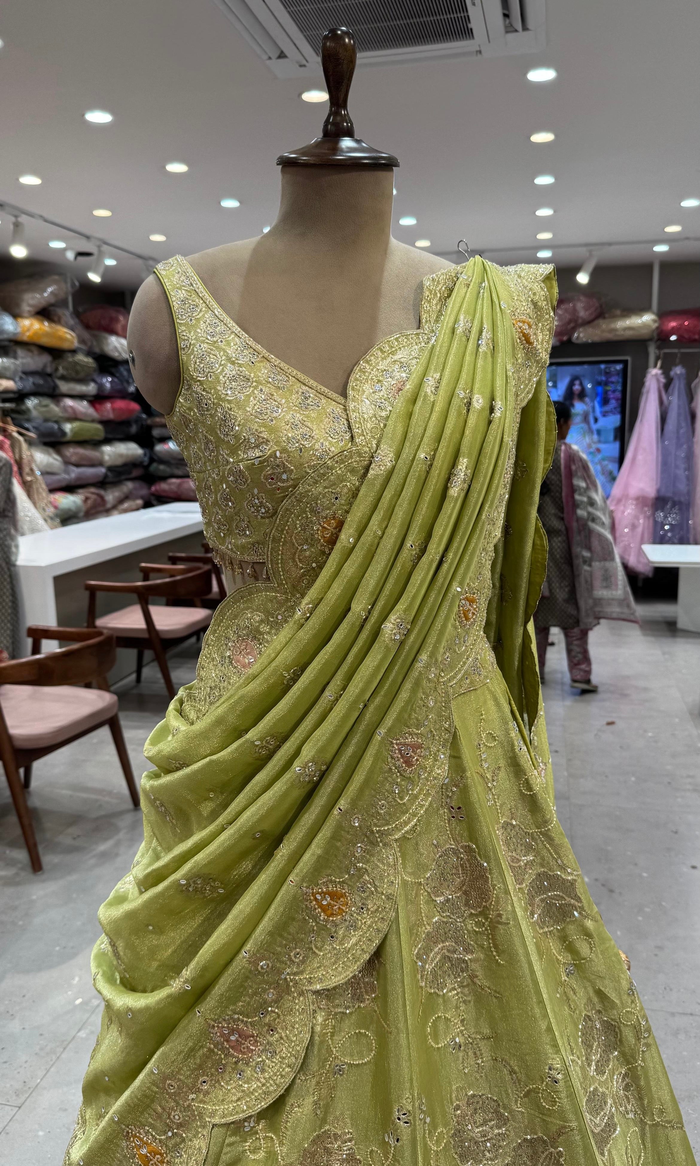 Green Detailed Floral Embroidery Lehenga
