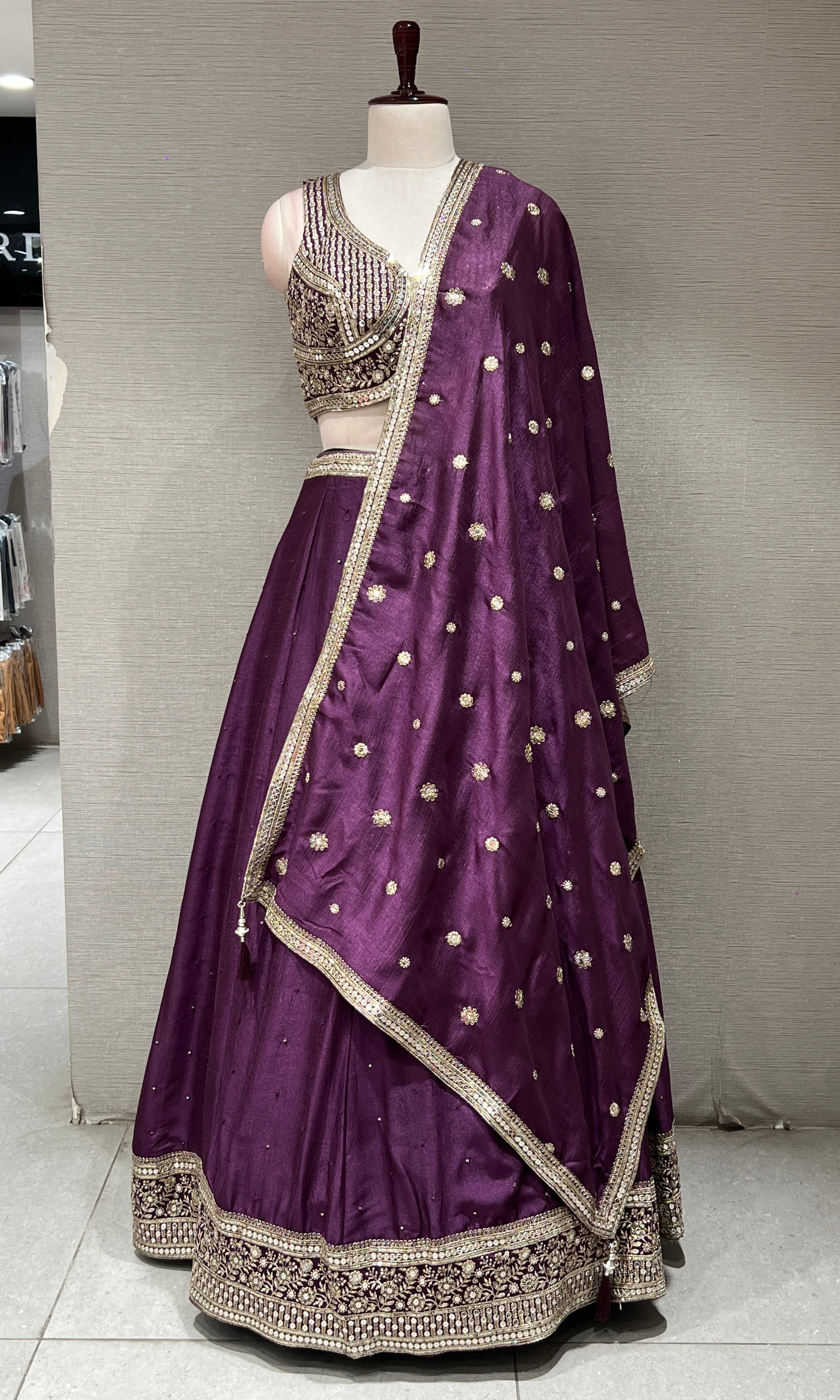 Wine GOLD EMBROIDERED Lehenga