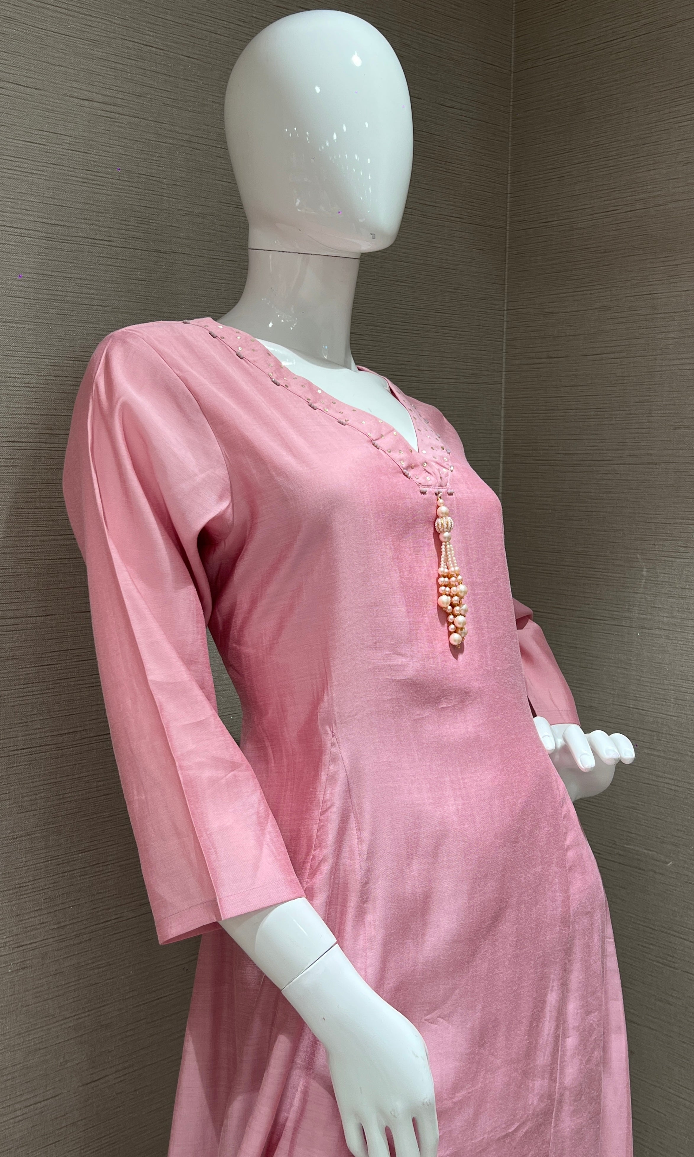 Baby pink kurta set with a floral dupatta
