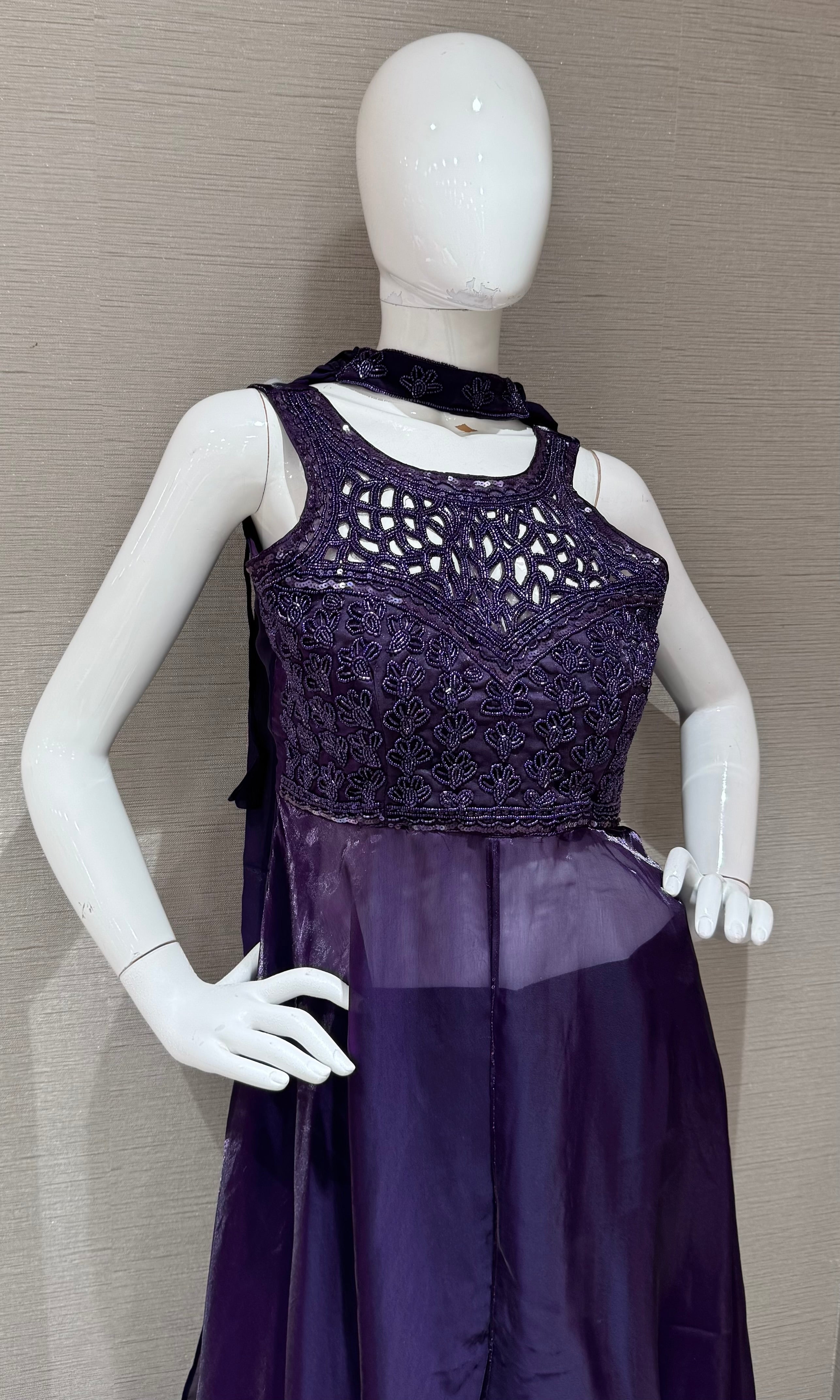 Purple Shimmer anarkali with palazzo pants