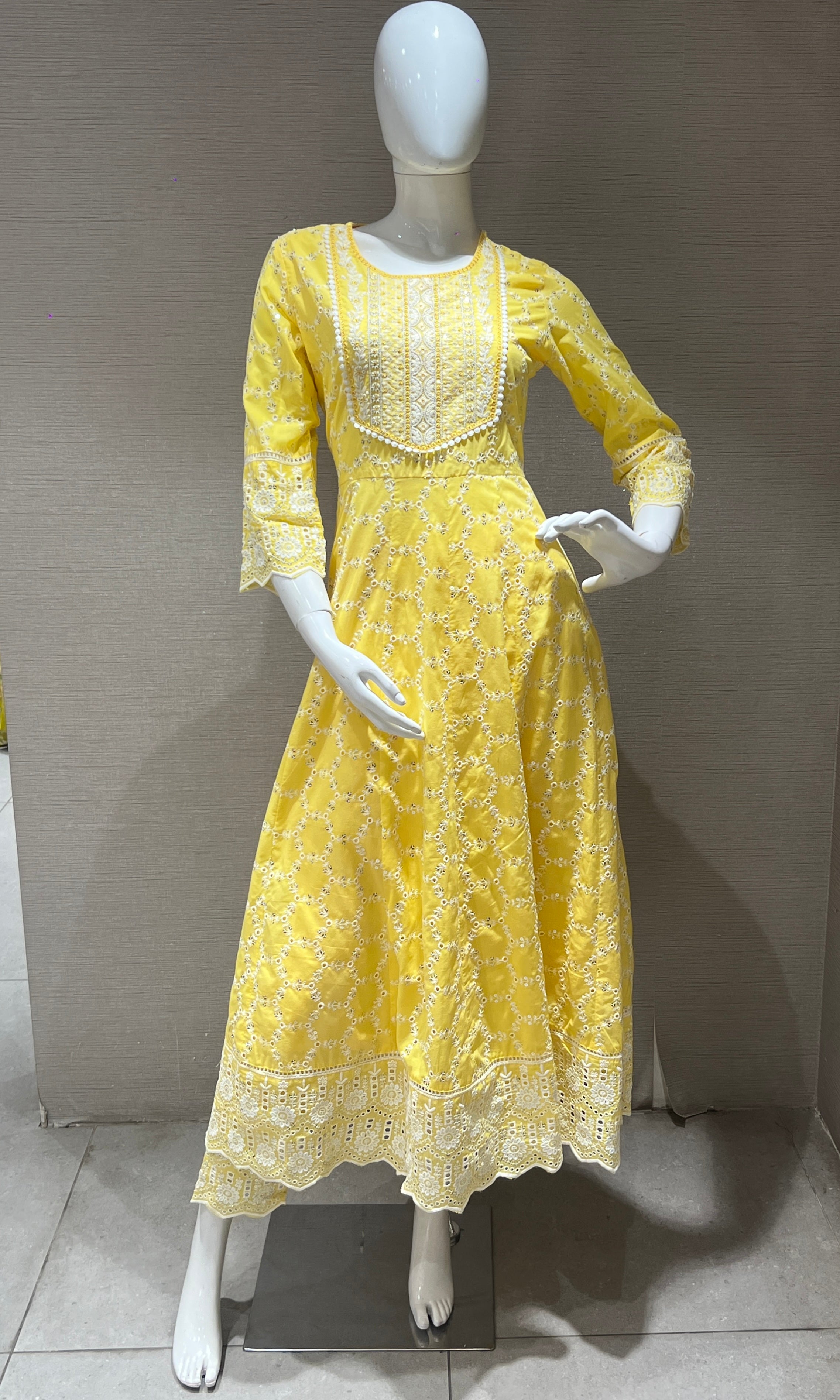 Yellow cotton Anarkali