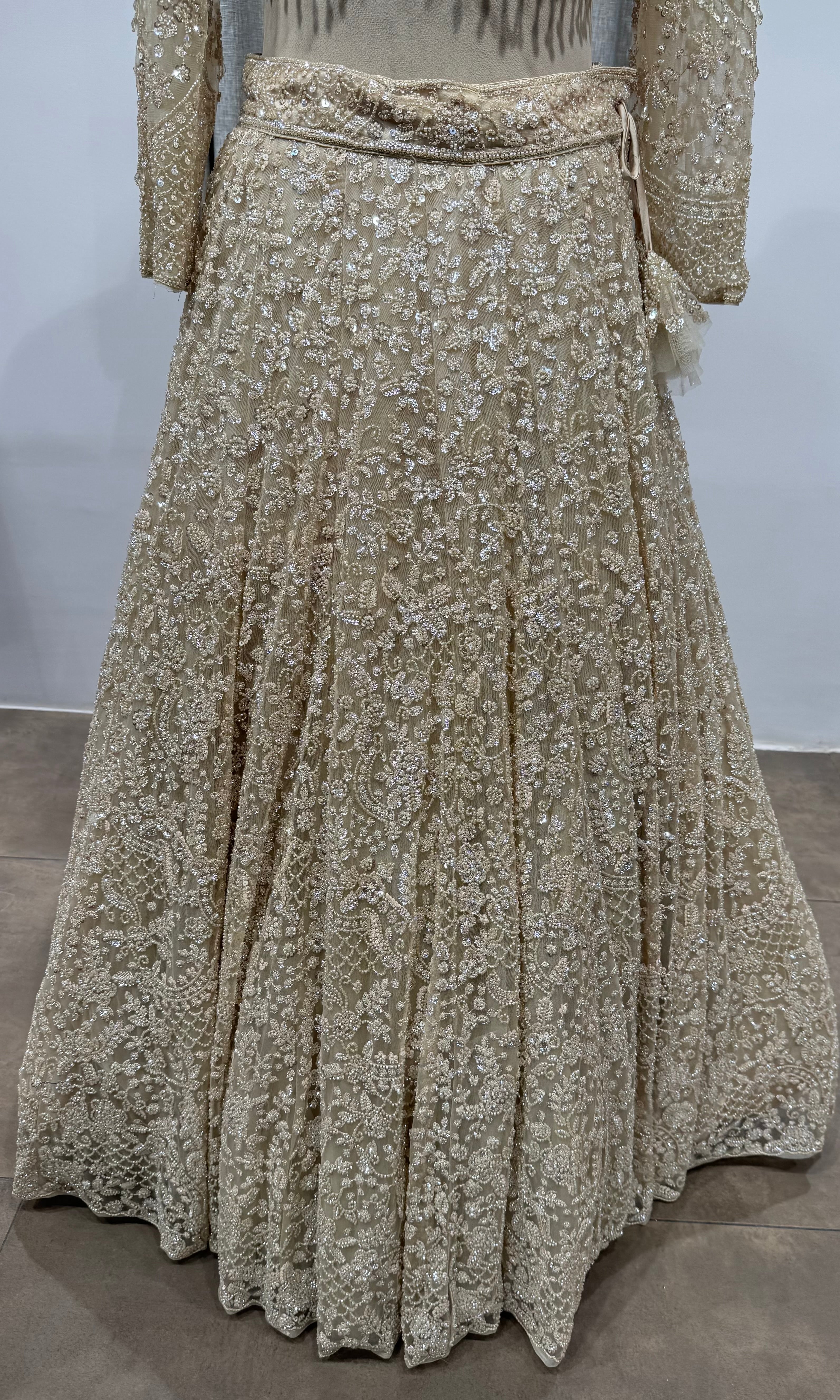 Ivory Net Sequin Embroidered Lehenga Set