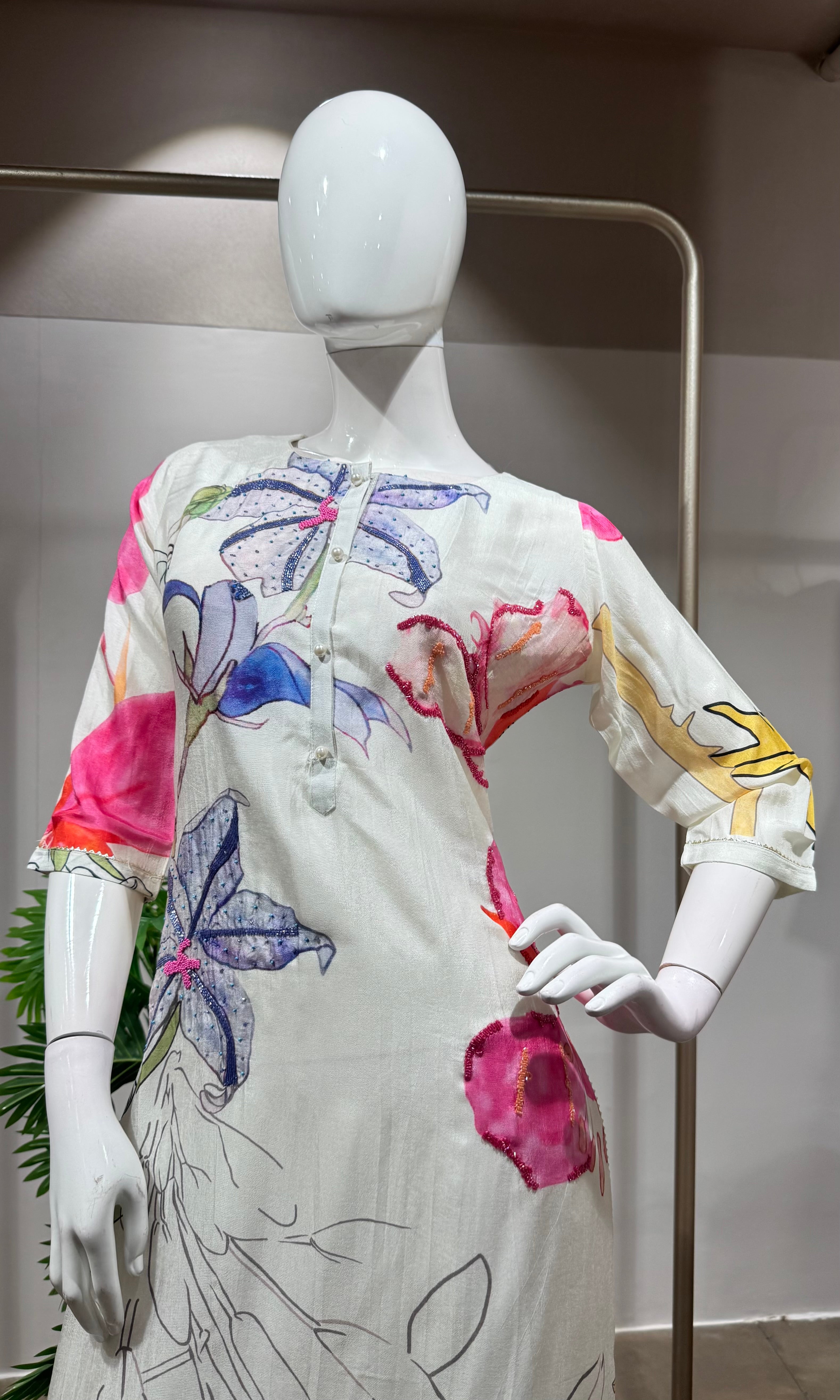 White Floral Printed kurti top