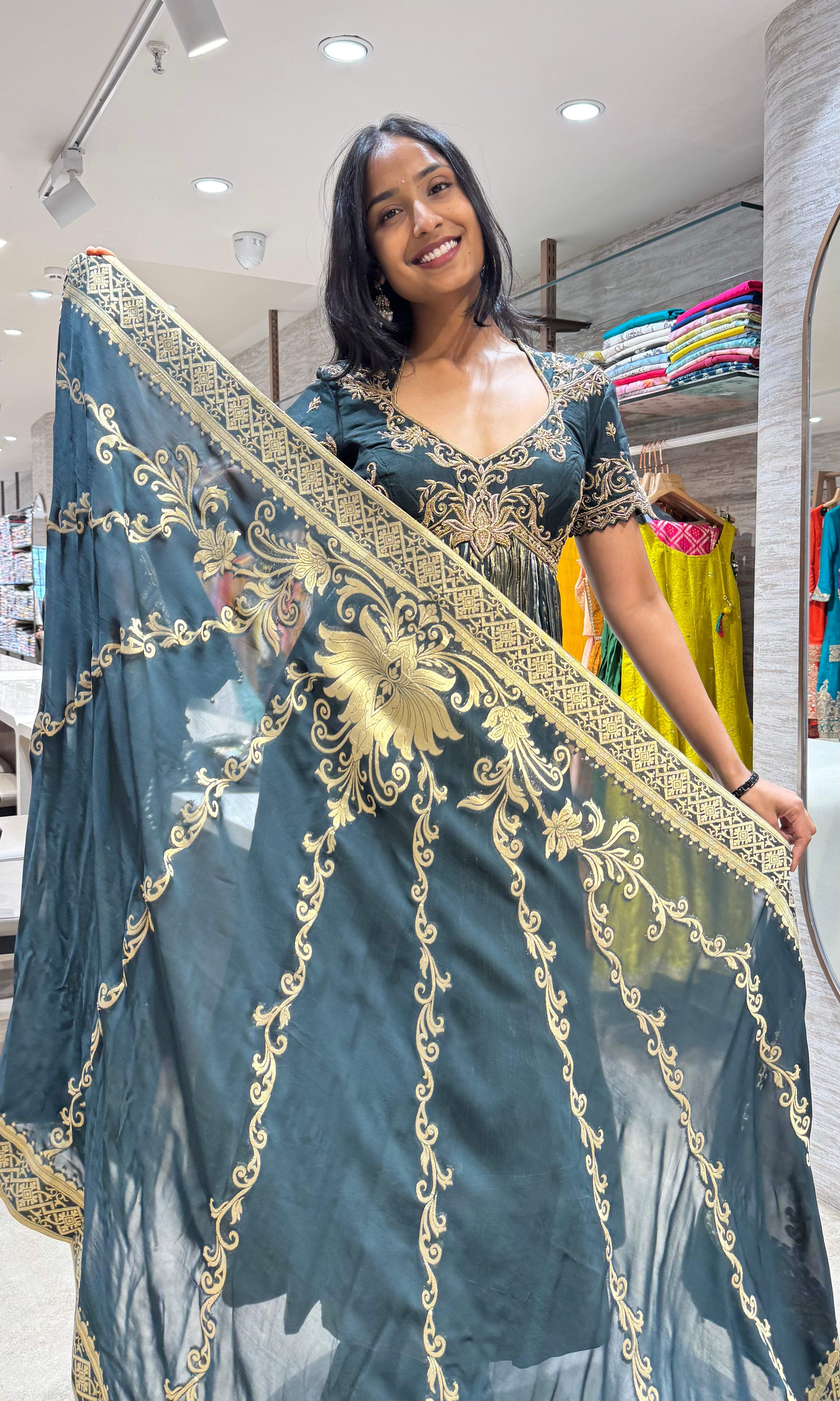 GREEN GOLDEN BANARASI ANARKALI SET