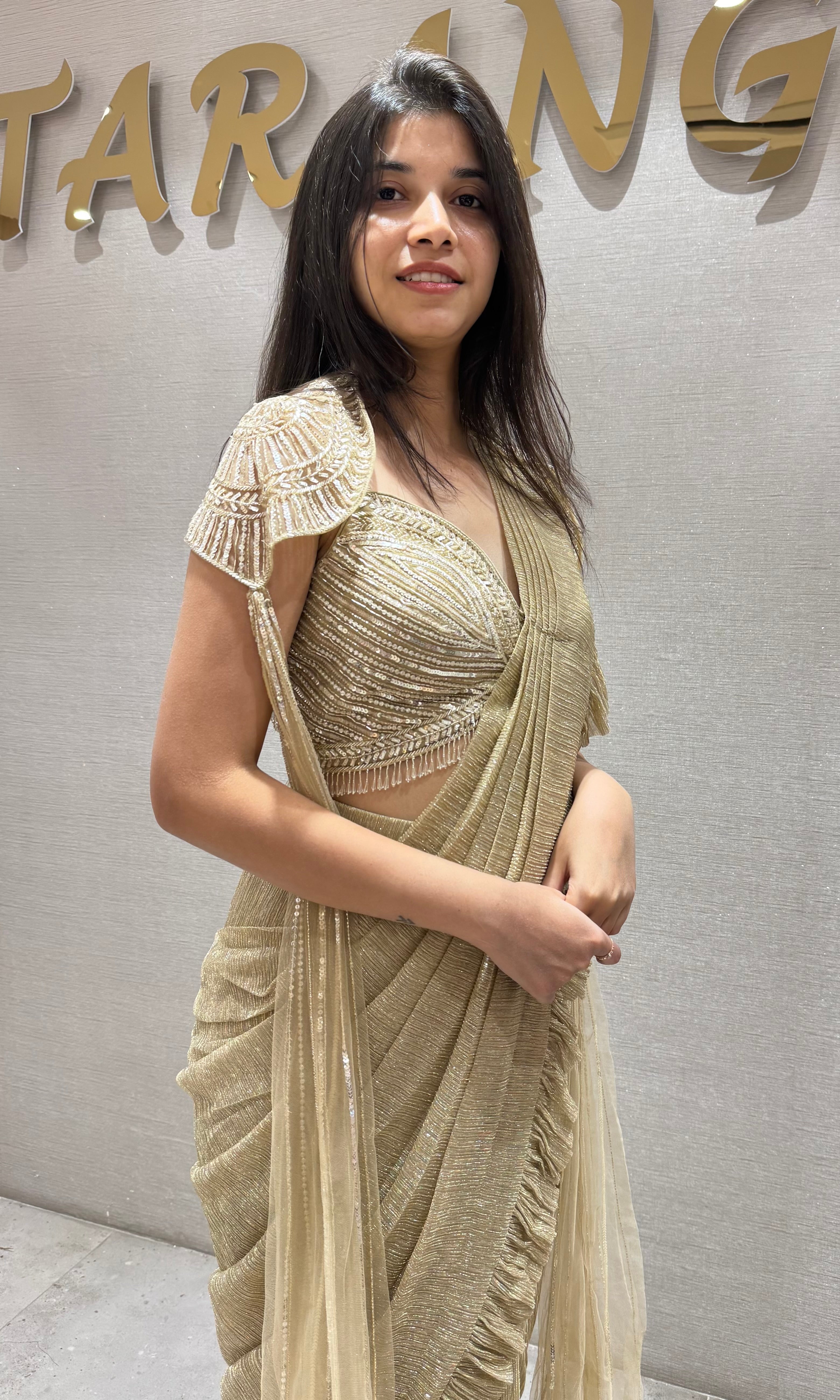 Gold Embellished Draped Saree