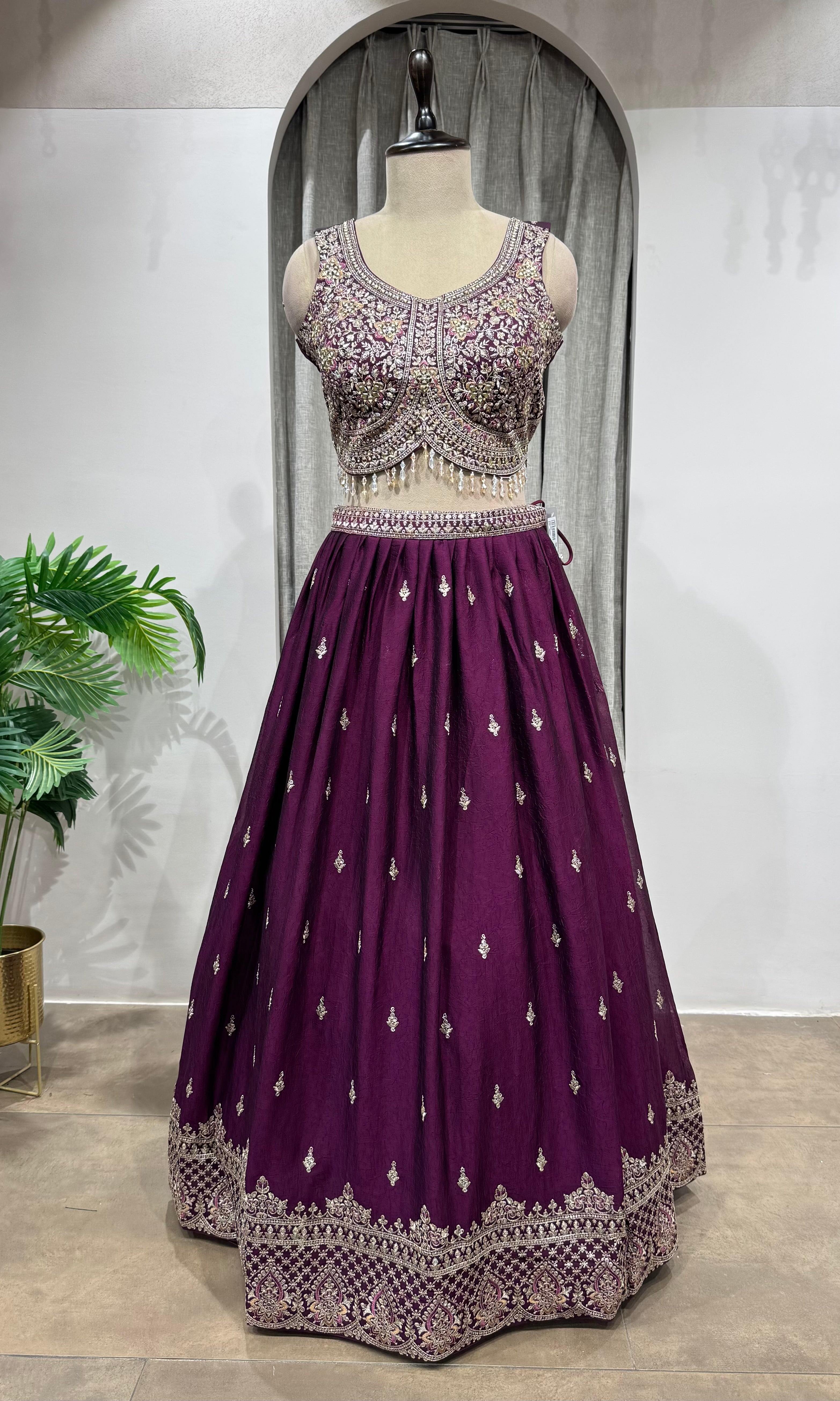 Wine Faux Silk Embroidered Sequins Lehenga Choli