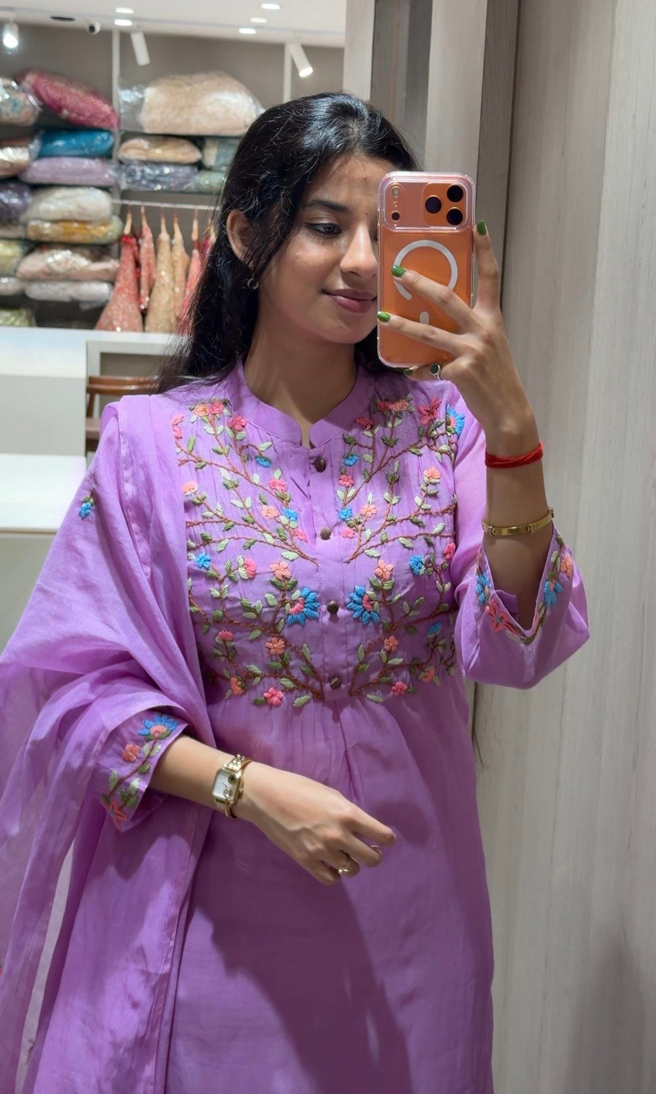 Lavender FLORAL MUL CHANDERI kurta set