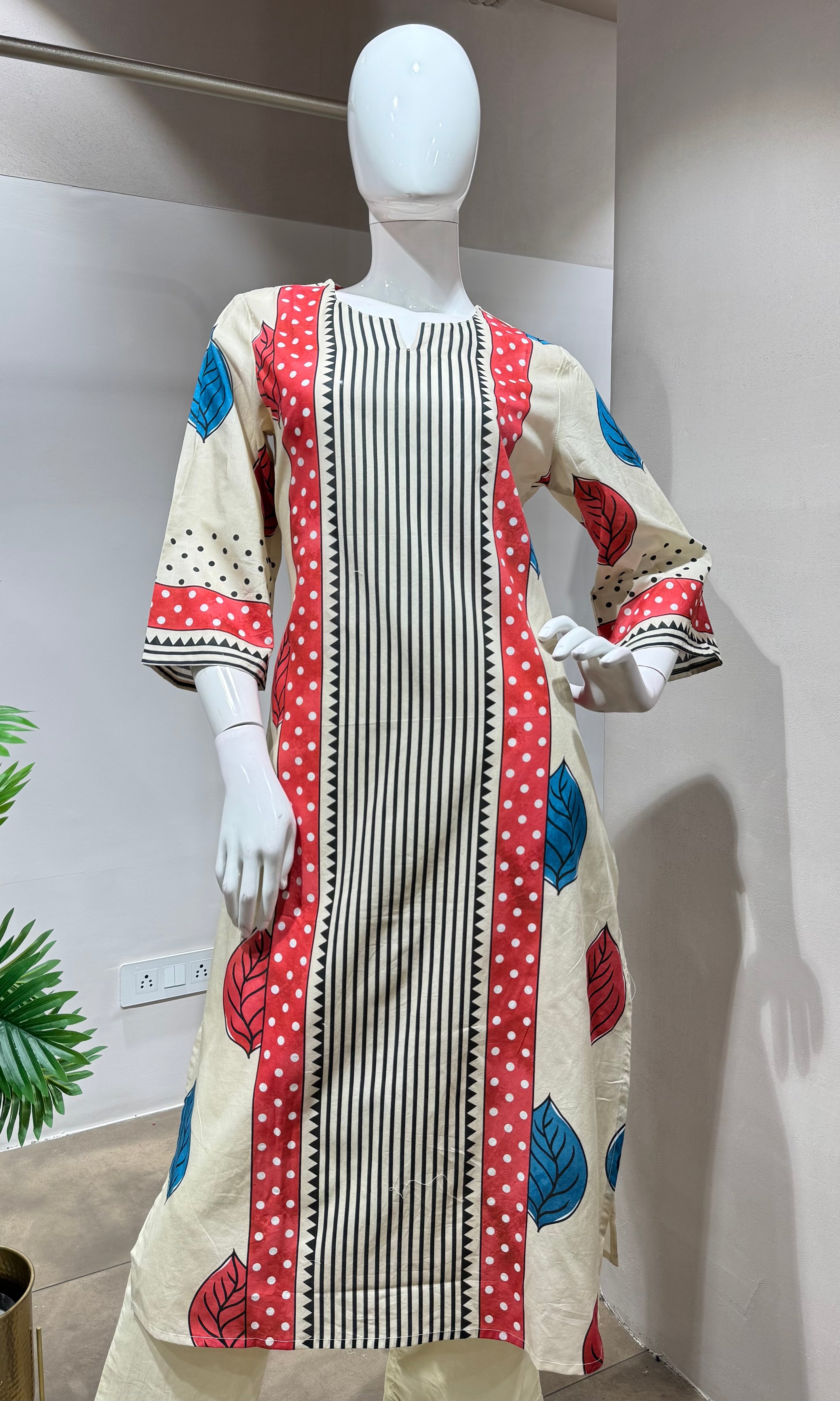 cream digital pattern kurti with pants