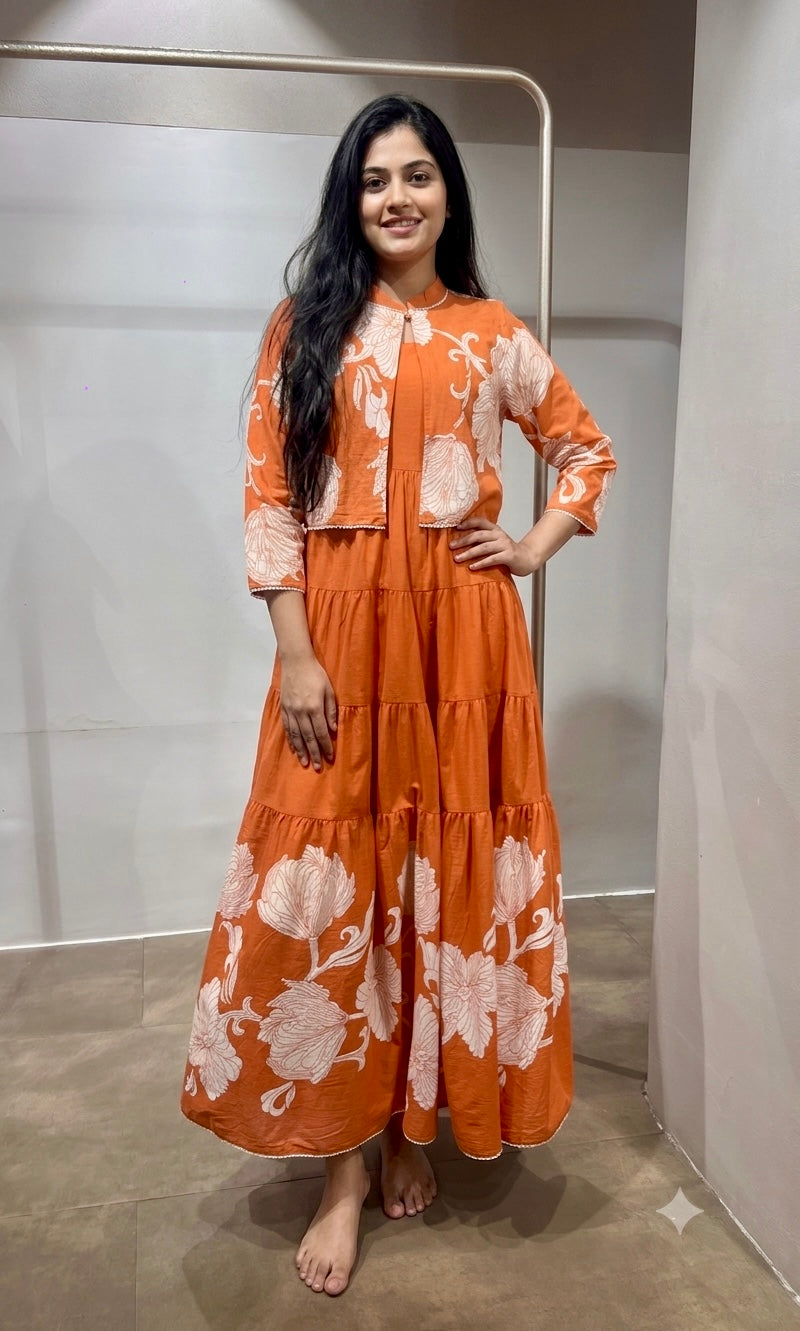 Rust Floral Frock with Jacket