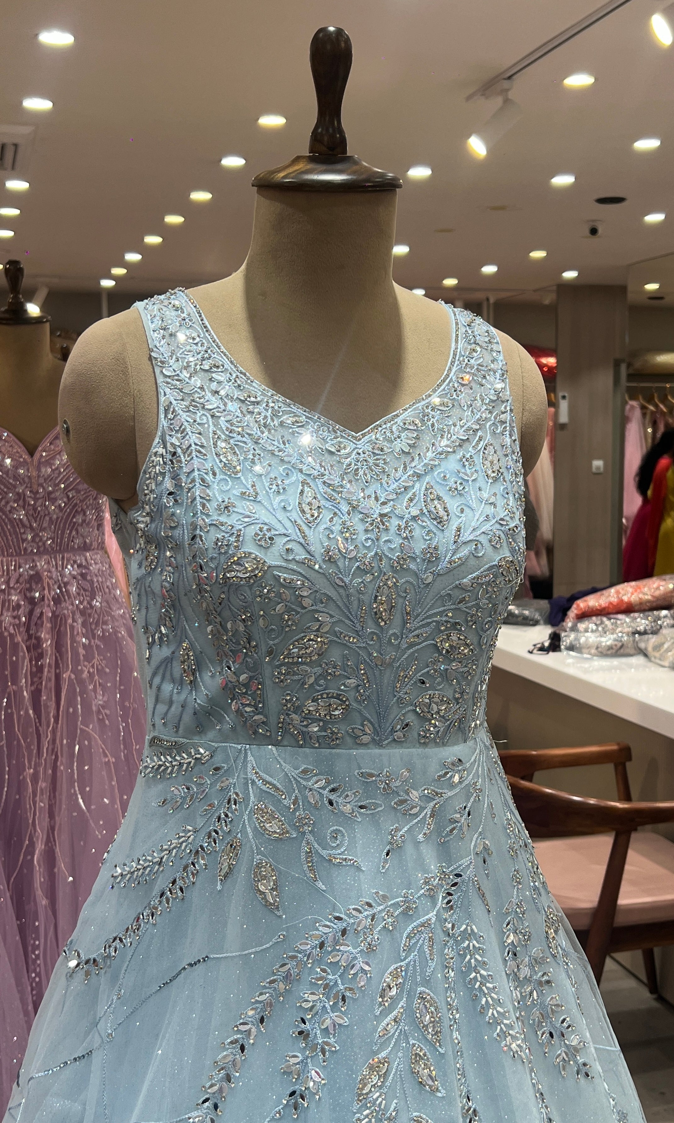 sea Blue Crystal Embellished Gown