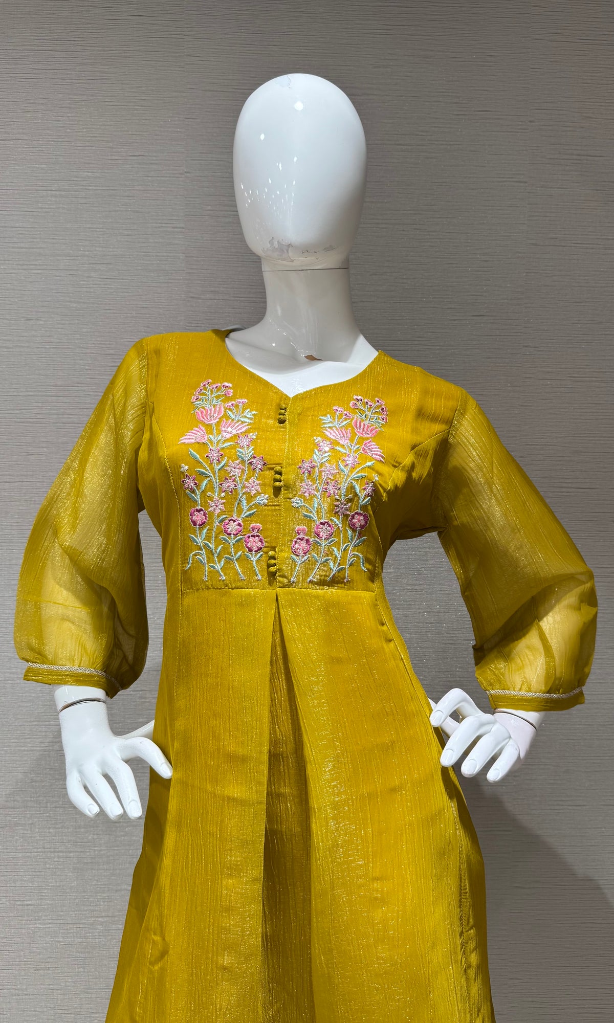 Mustard Yellow Floral Chanderi Kurta top