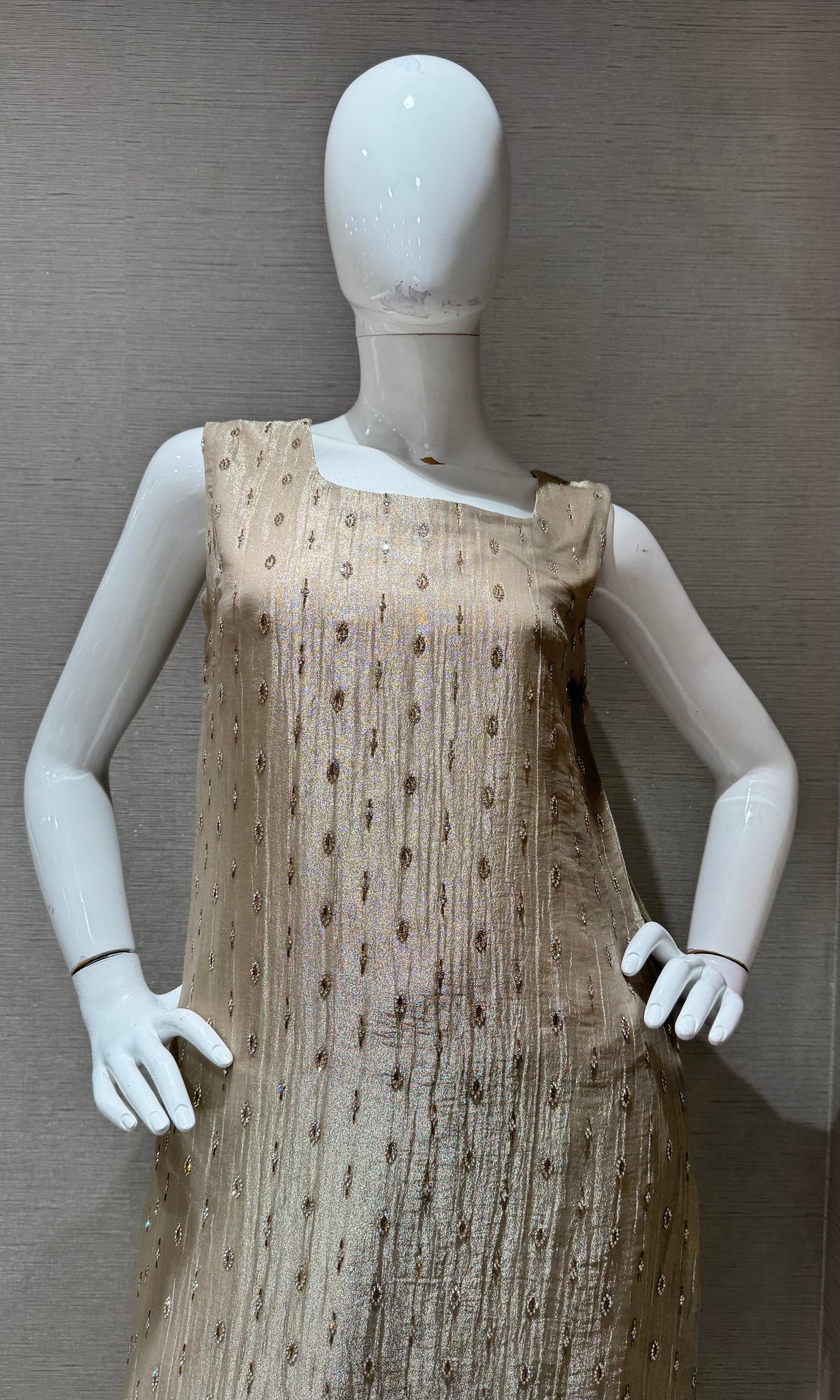 Beige tissue silk Kurta Set with dupatta